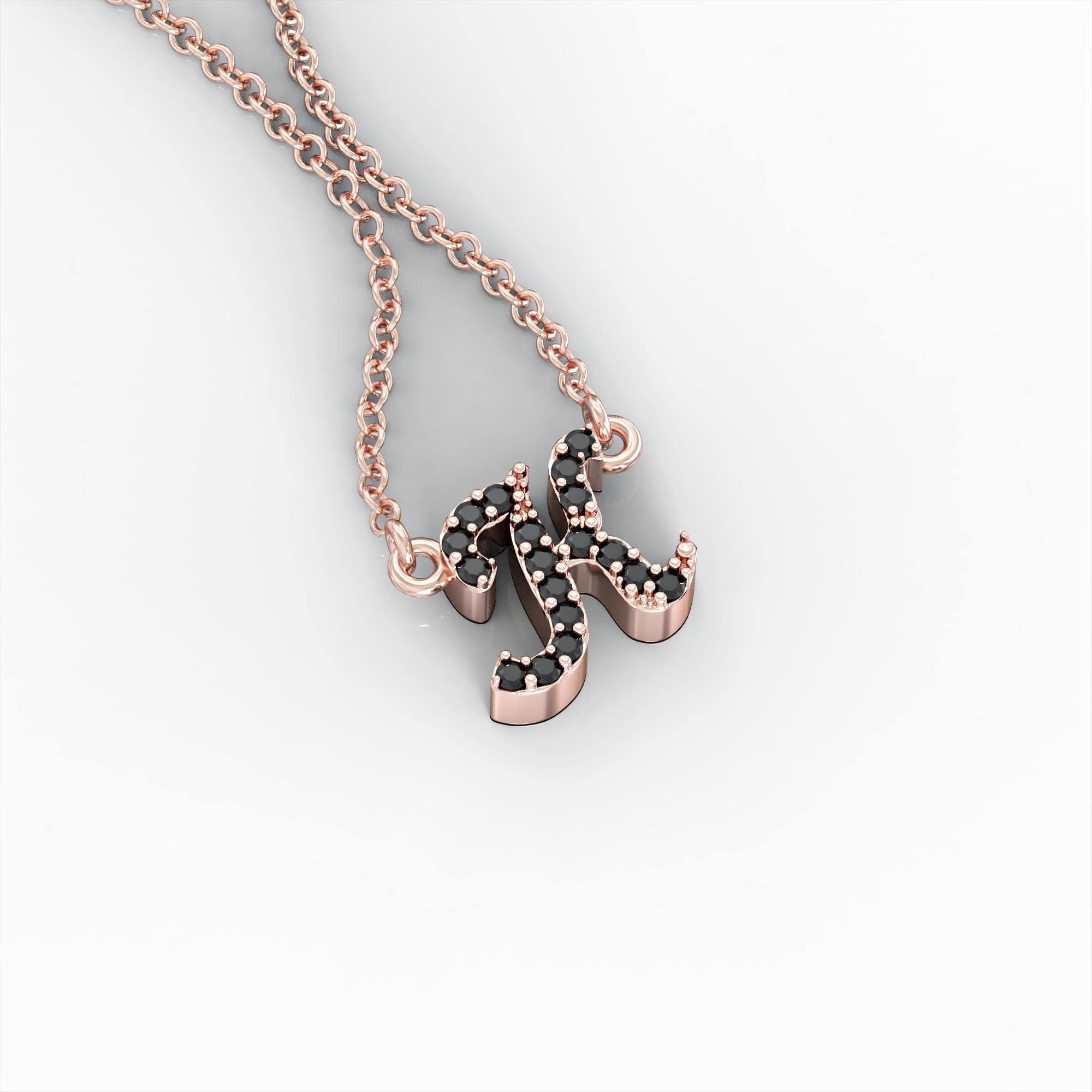 Bookmark necklace - letter pendant studded with black diamonds