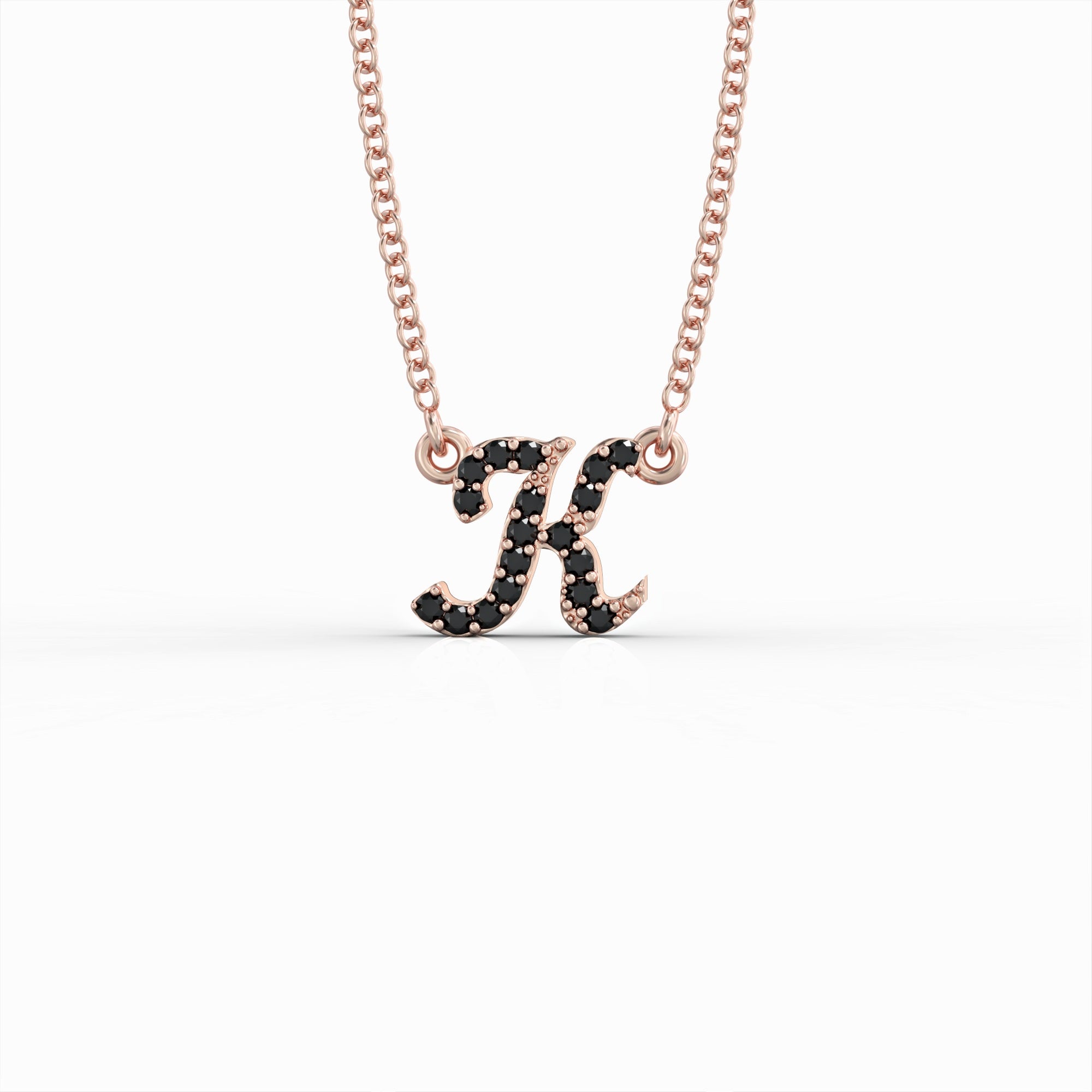 Bookmark necklace - letter pendant studded with black diamonds