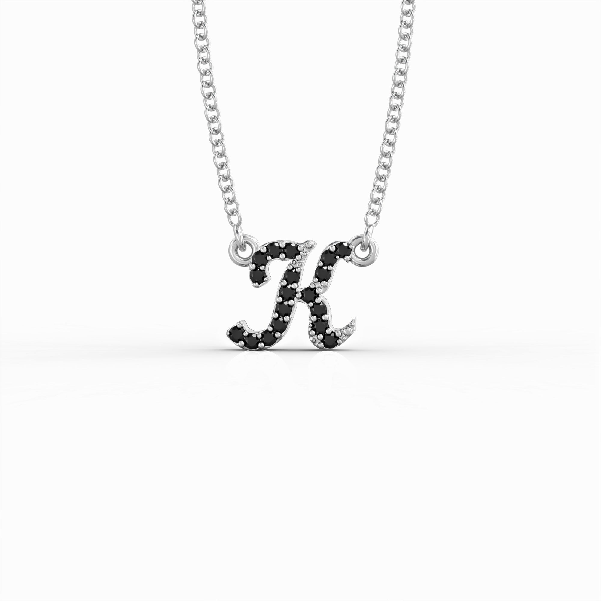 Bookmark necklace - letter pendant studded with black diamonds