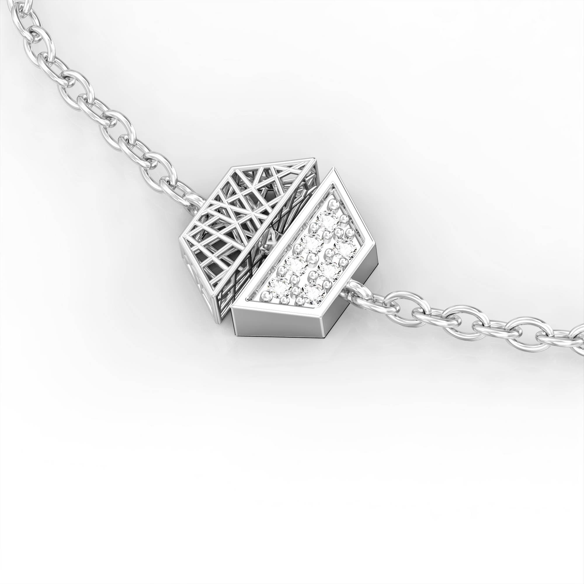 צמיד "קונטרסט" משושה- צמיד רשת זהב משובץ יהלומים