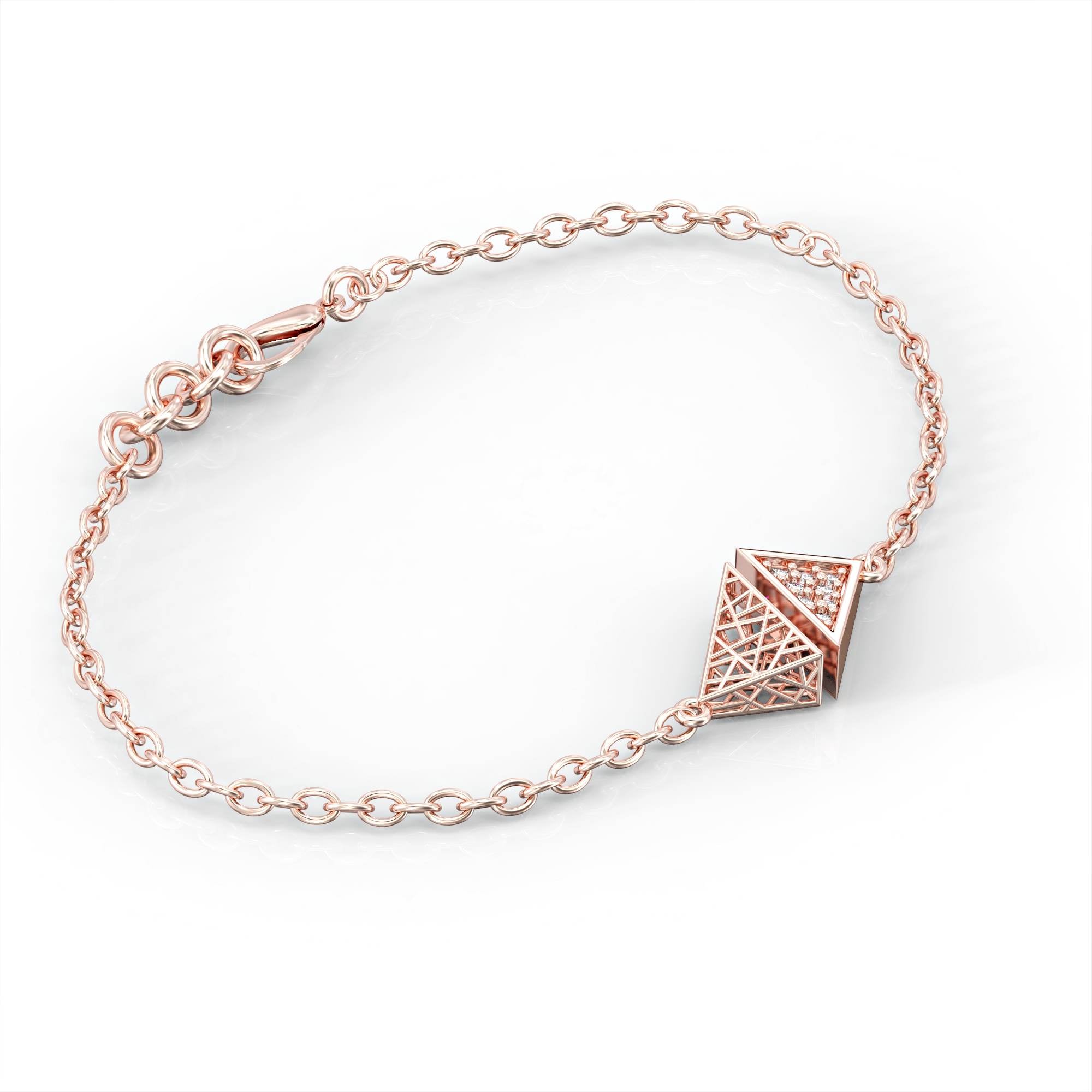 Triangle "contrast" bracelet - gold mesh bracelet studded with diamonds