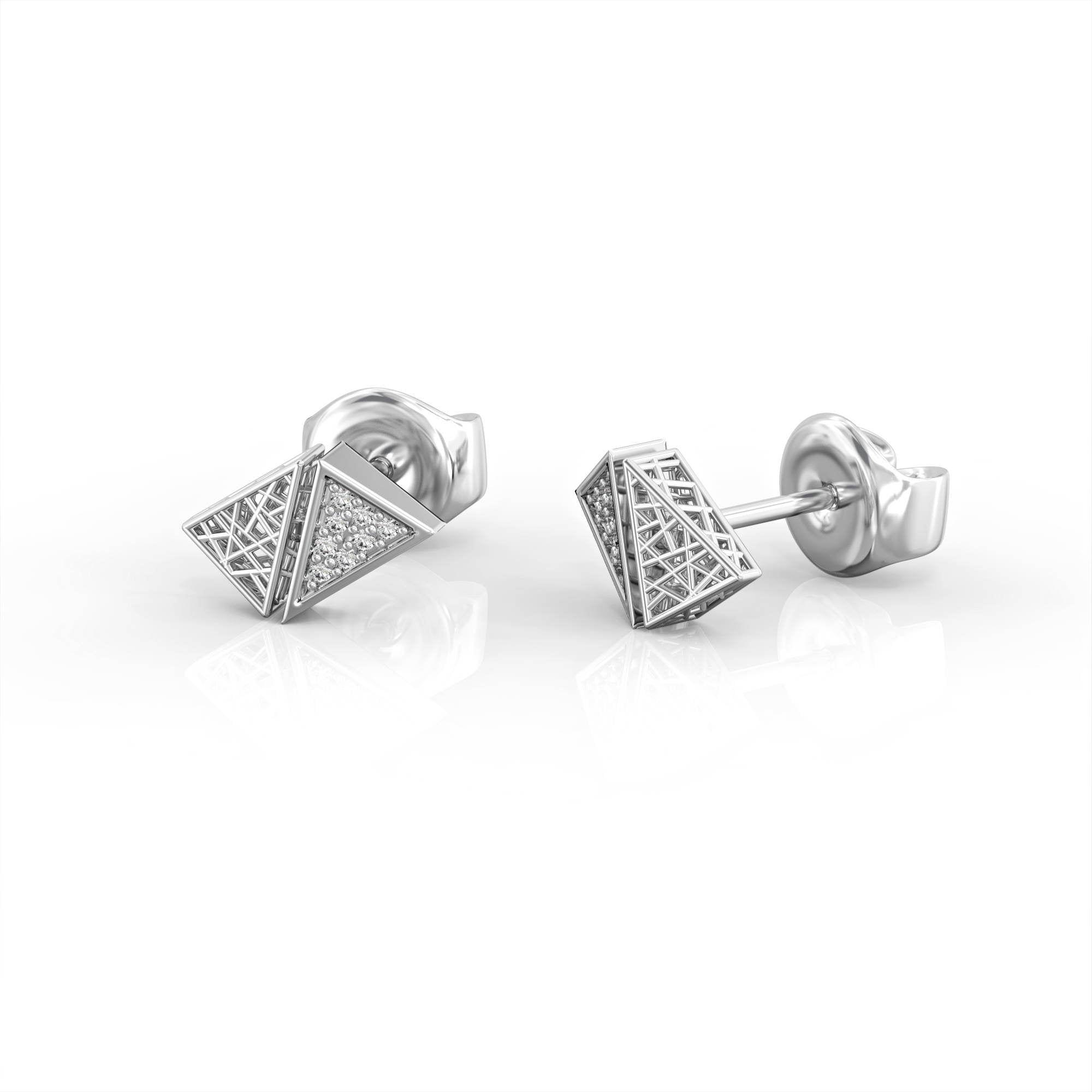 Triangle "contrast" earrings - gold mesh earrings studded with diamonds