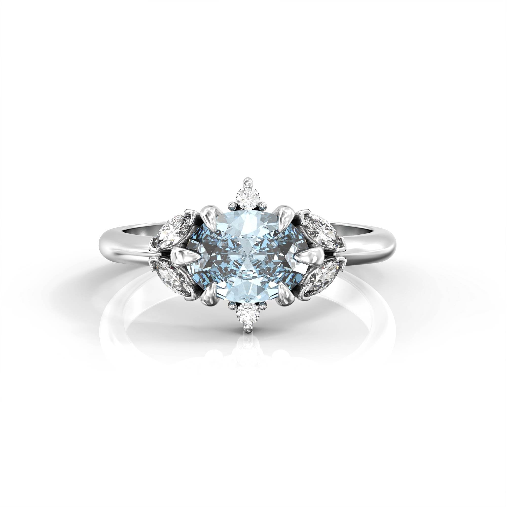 טבעת דרז'ה- טבעת אקוומרין אובל ויהלומי מרקיזה