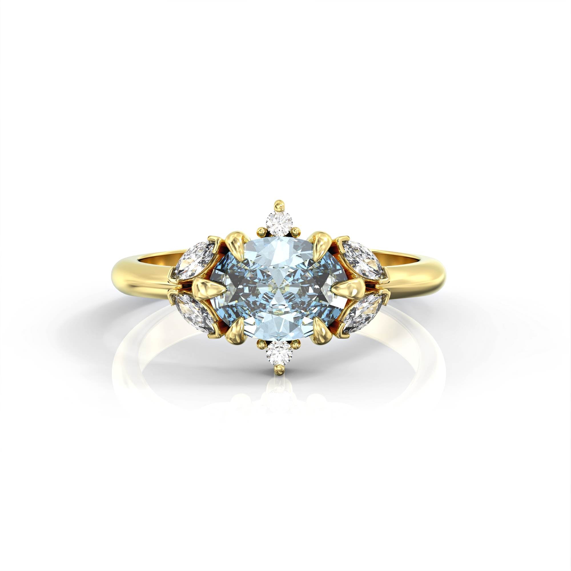 טבעת דרז'ה- טבעת אקוומרין אובל ויהלומי מרקיזה