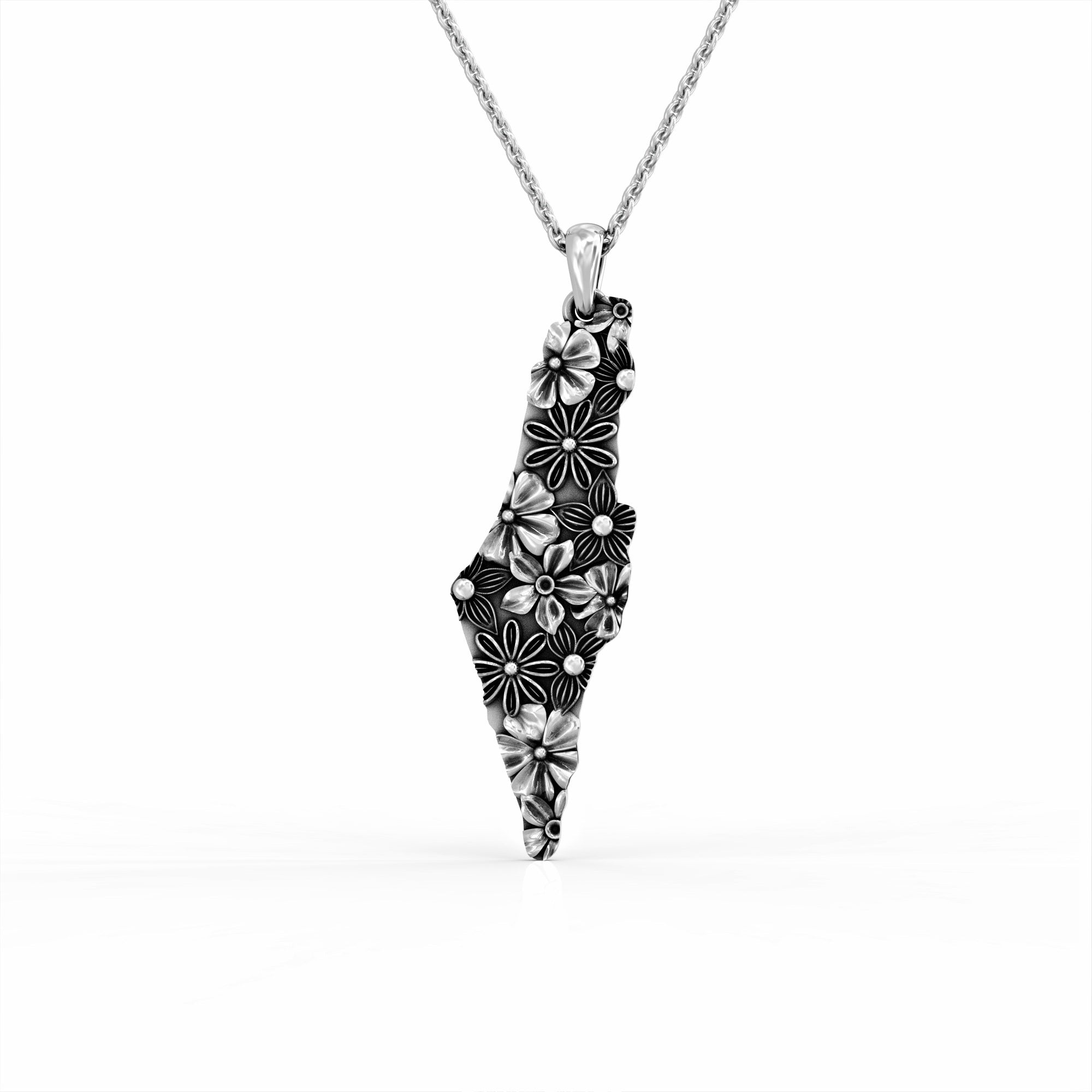 Flowering Land of Israel necklace - floral Land of Israel map pendant