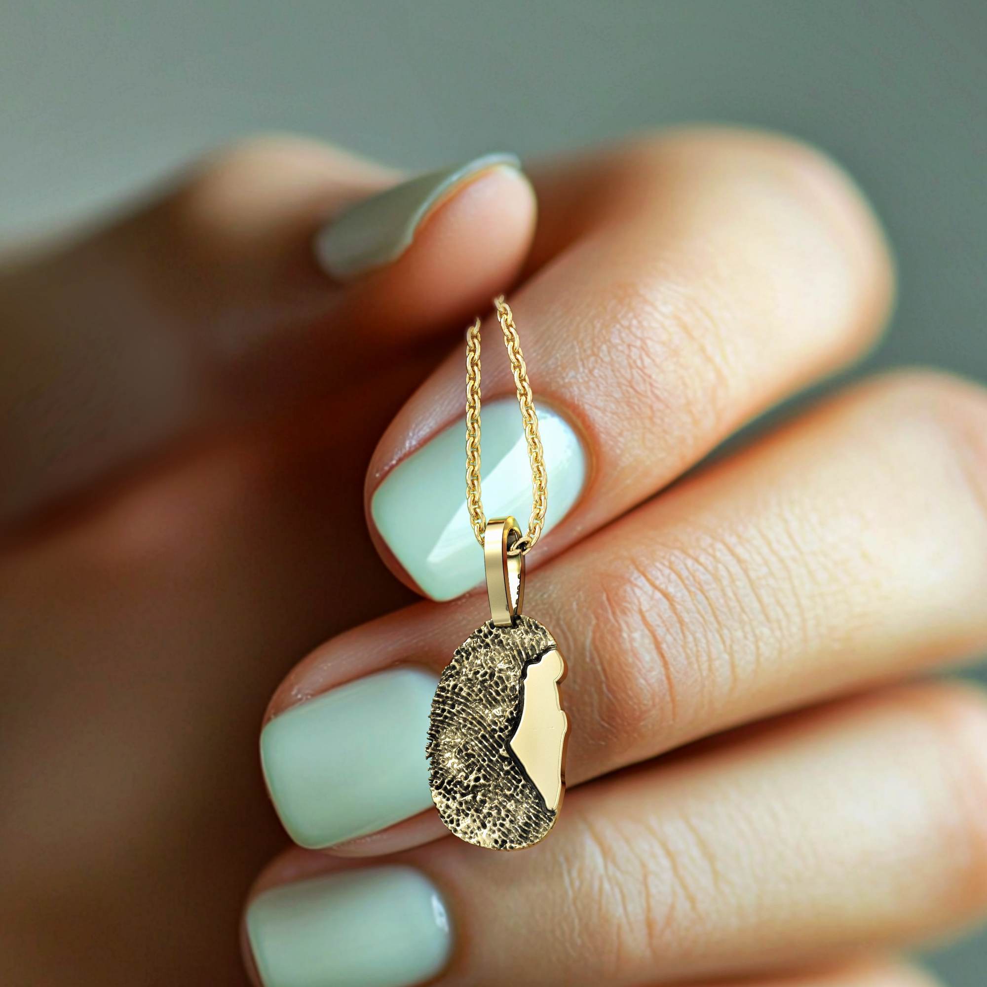 Israeli fingerprint necklace - a fingerprint pendant and a map of the Land of Israel