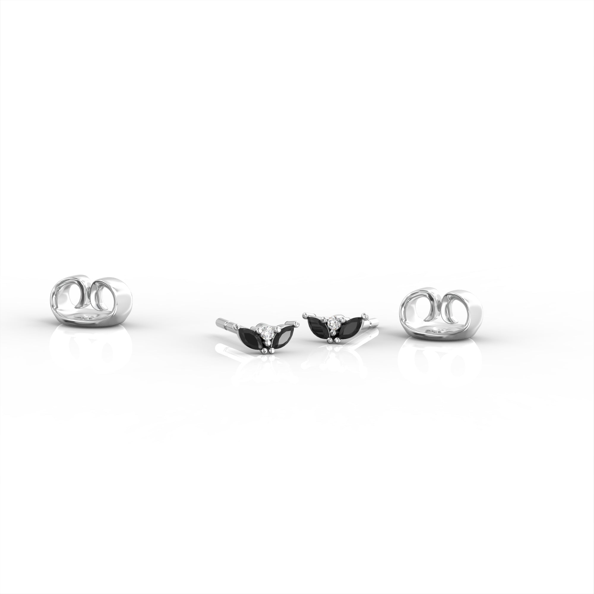 Lotus bud earrings - black diamond marquise and white diamond tight earring