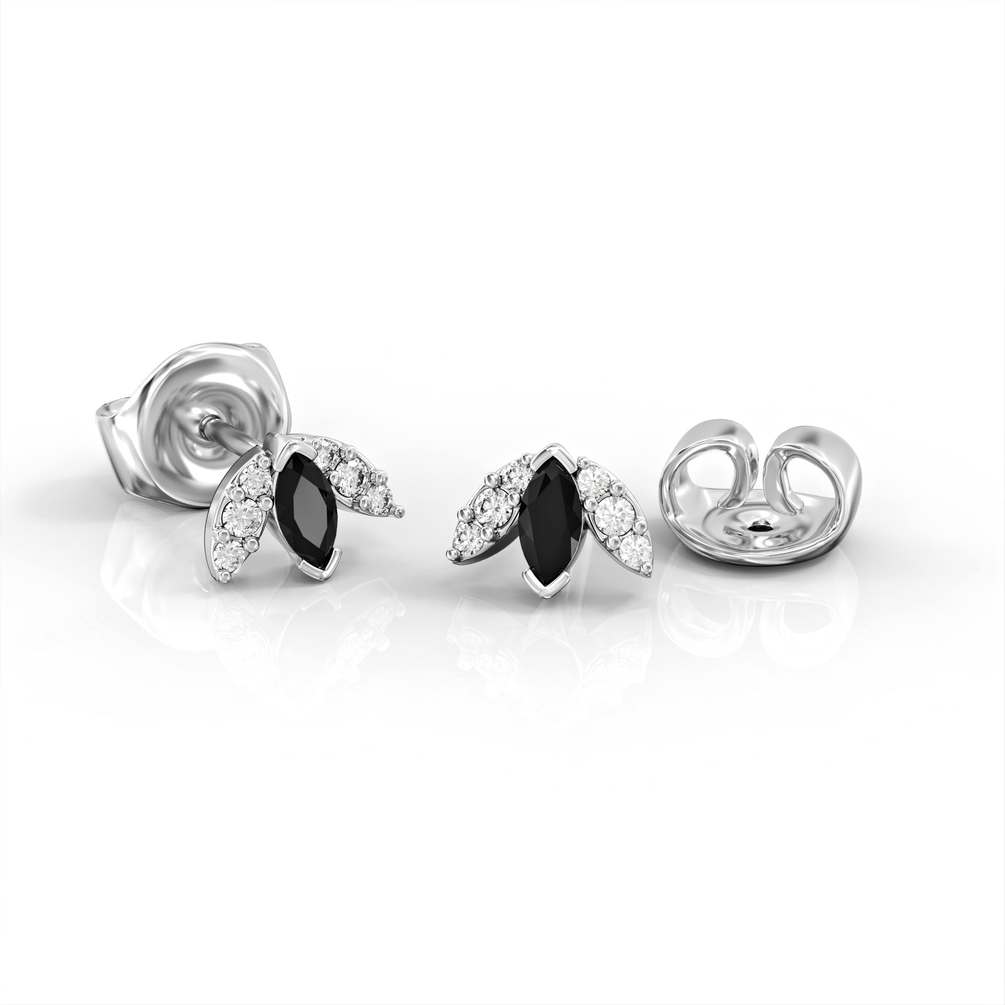 Lotus earrings - tight earring with marquise diamonds and black diamonds