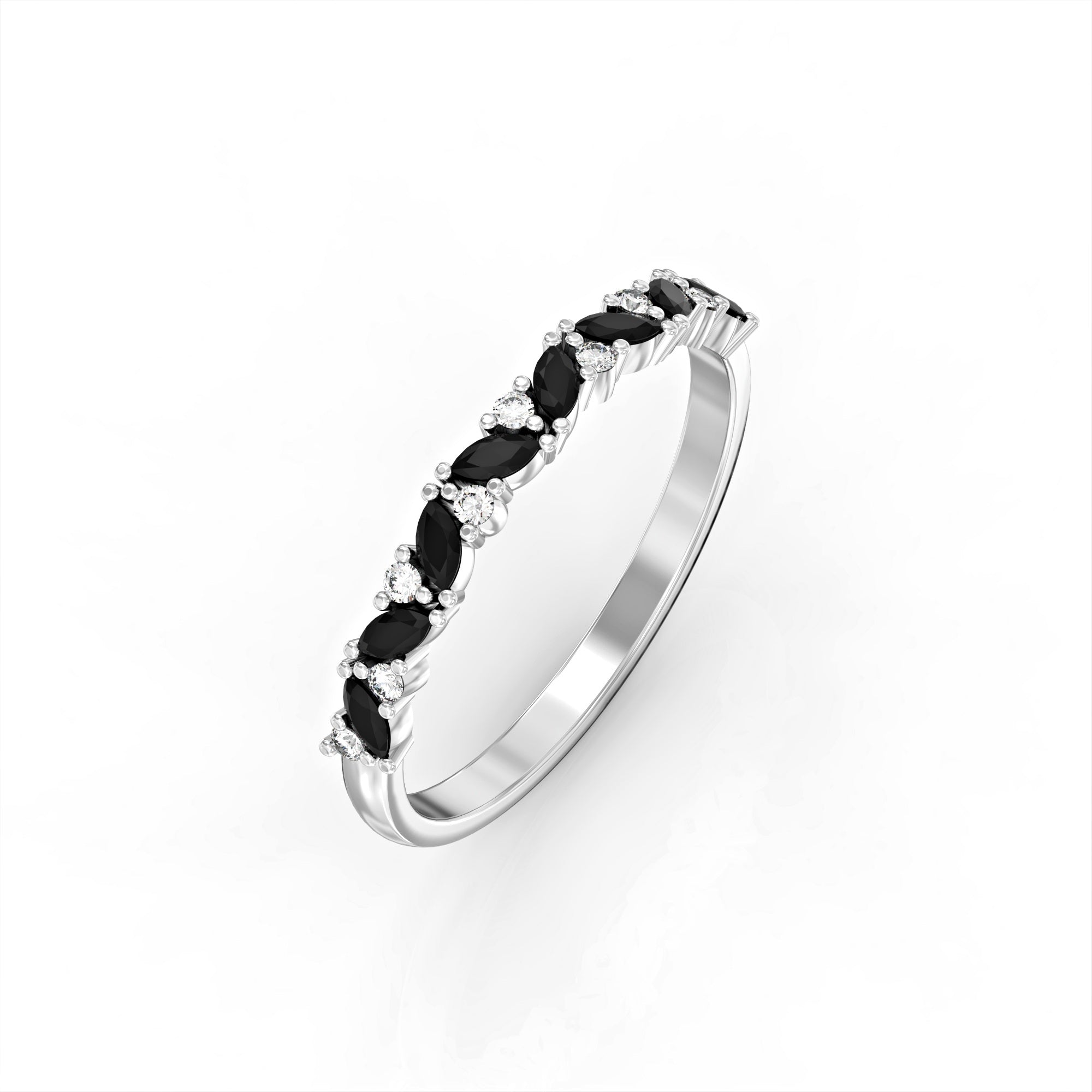 Lotus ring - marquise black diamonds and white diamonds