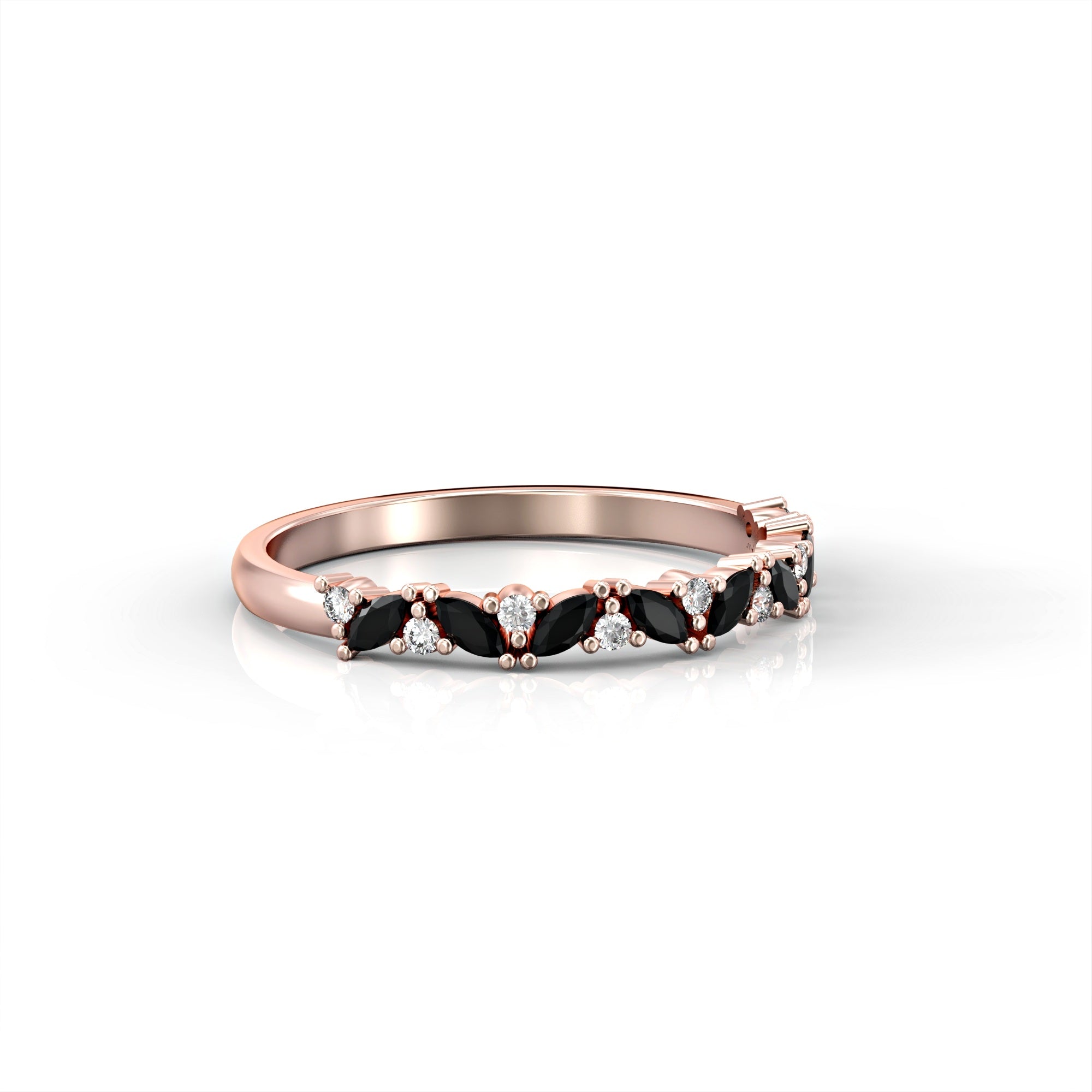 Lotus ring - marquise black diamonds and white diamonds