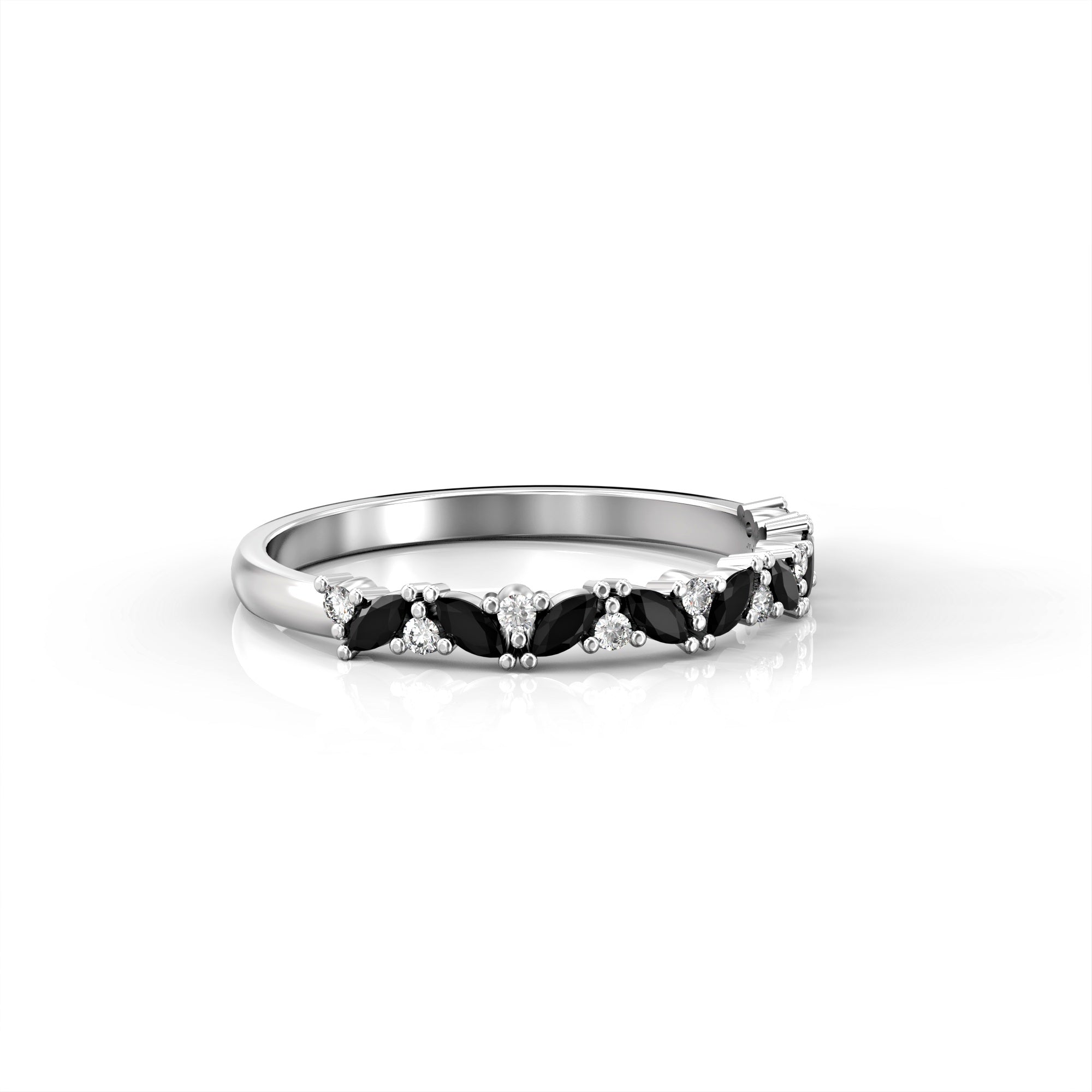 Lotus ring - marquise black diamonds and white diamonds