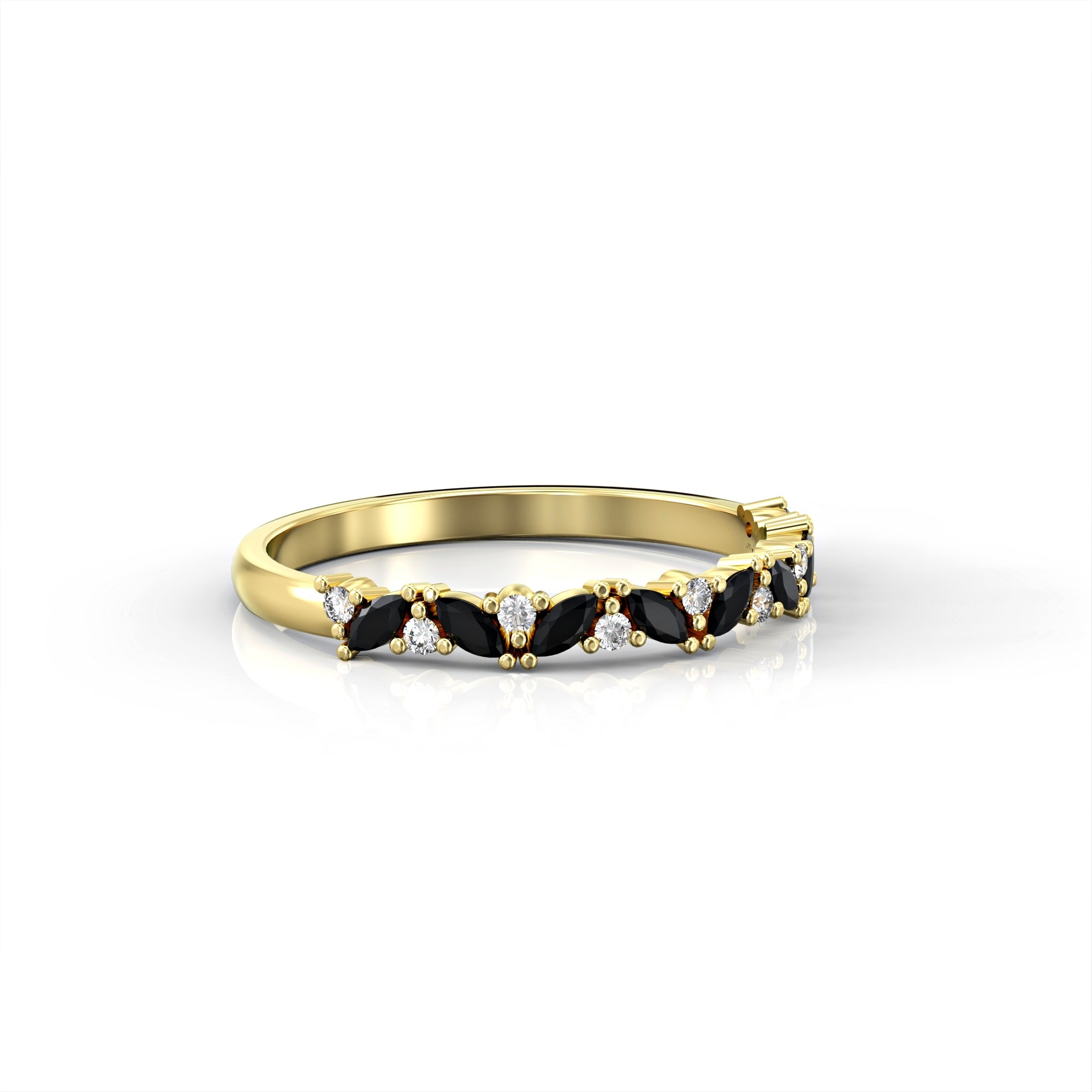 Lotus ring - marquise black diamonds and white diamonds