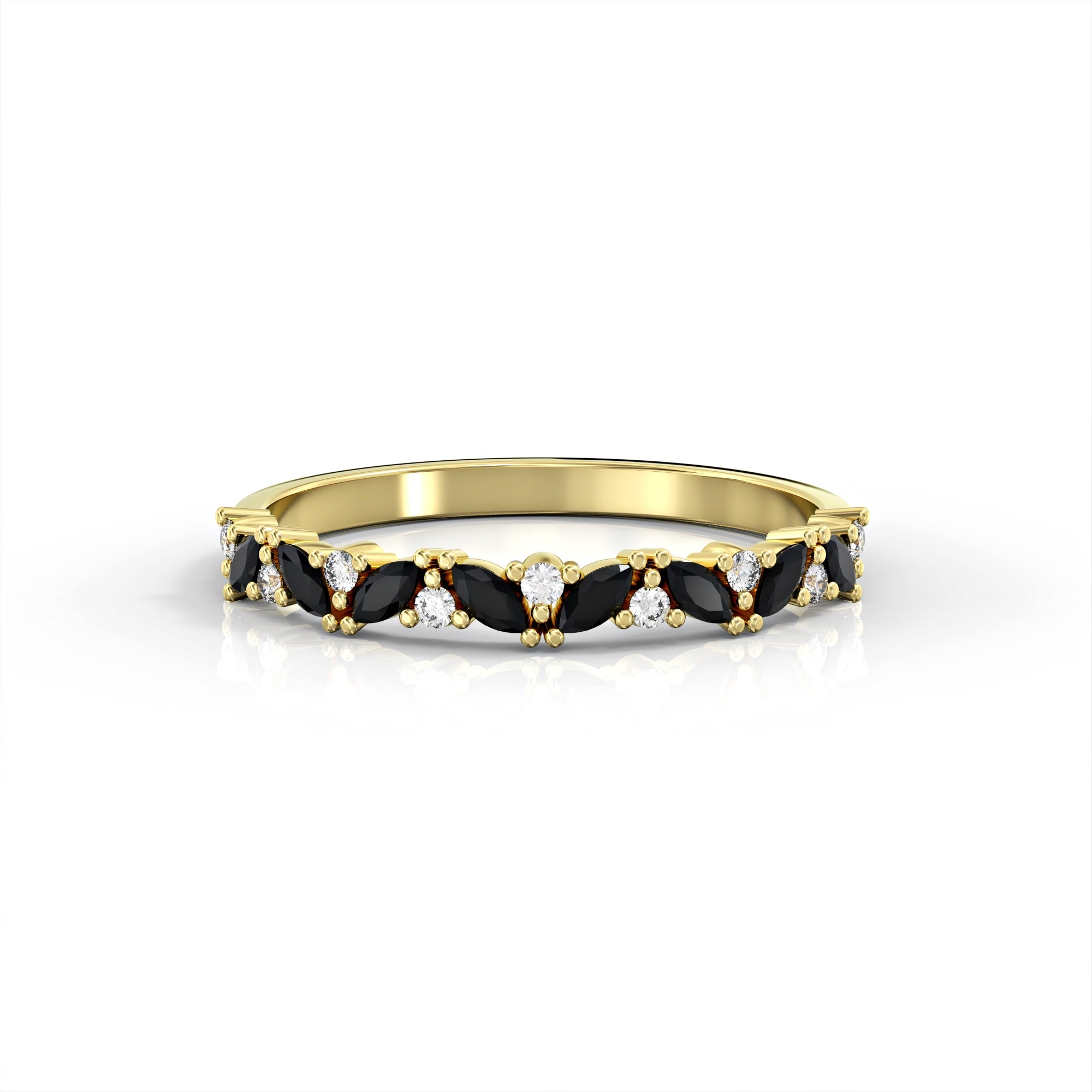 Lotus ring - marquise black diamonds and white diamonds