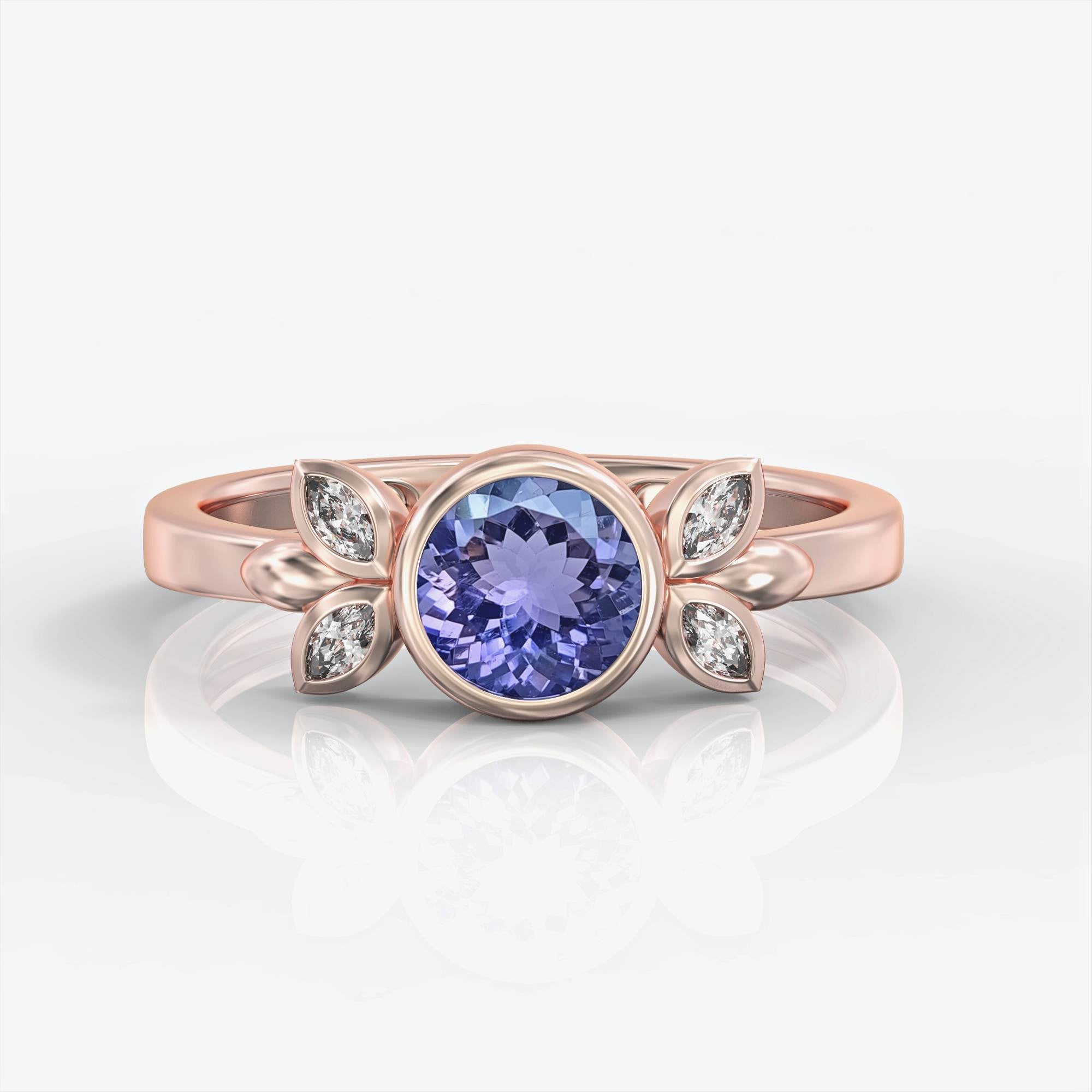 טבעת פיורי Fiore - טבעת אירוסין משובצת טנזנייט ויהלומי מרקיזה