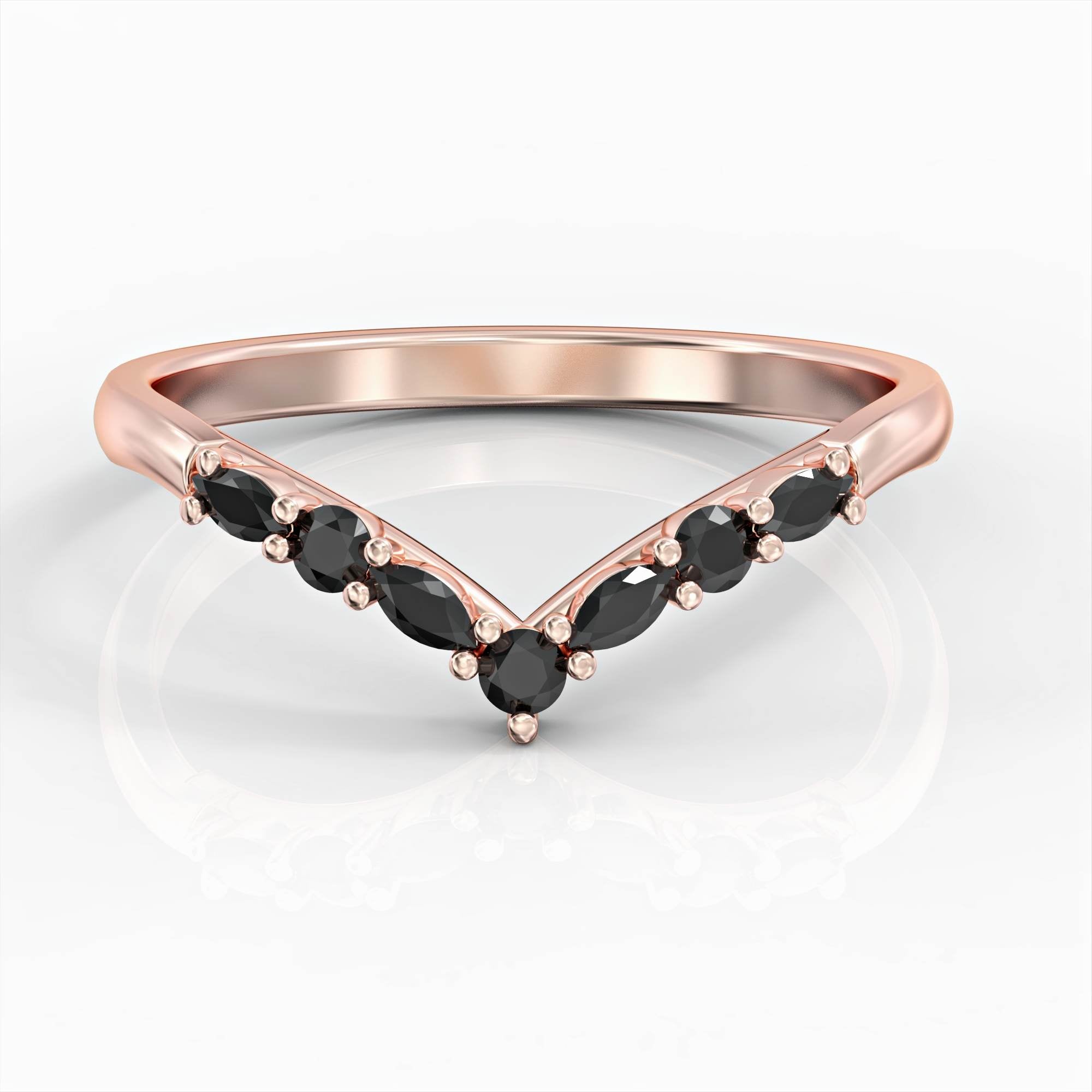 Victory V ring set with diamonds and natural rubies