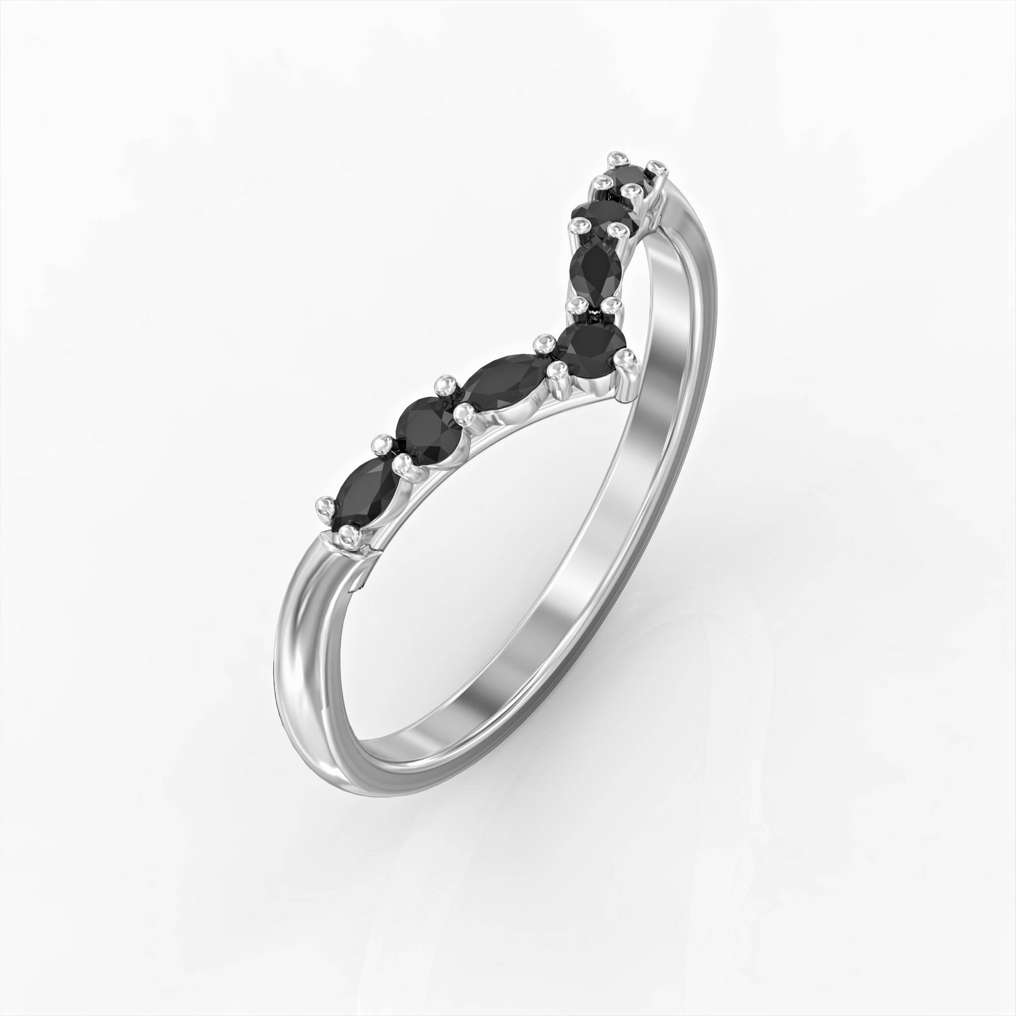 טבעת מונקו - טבעת וי V משובצת יהלומים שחורים