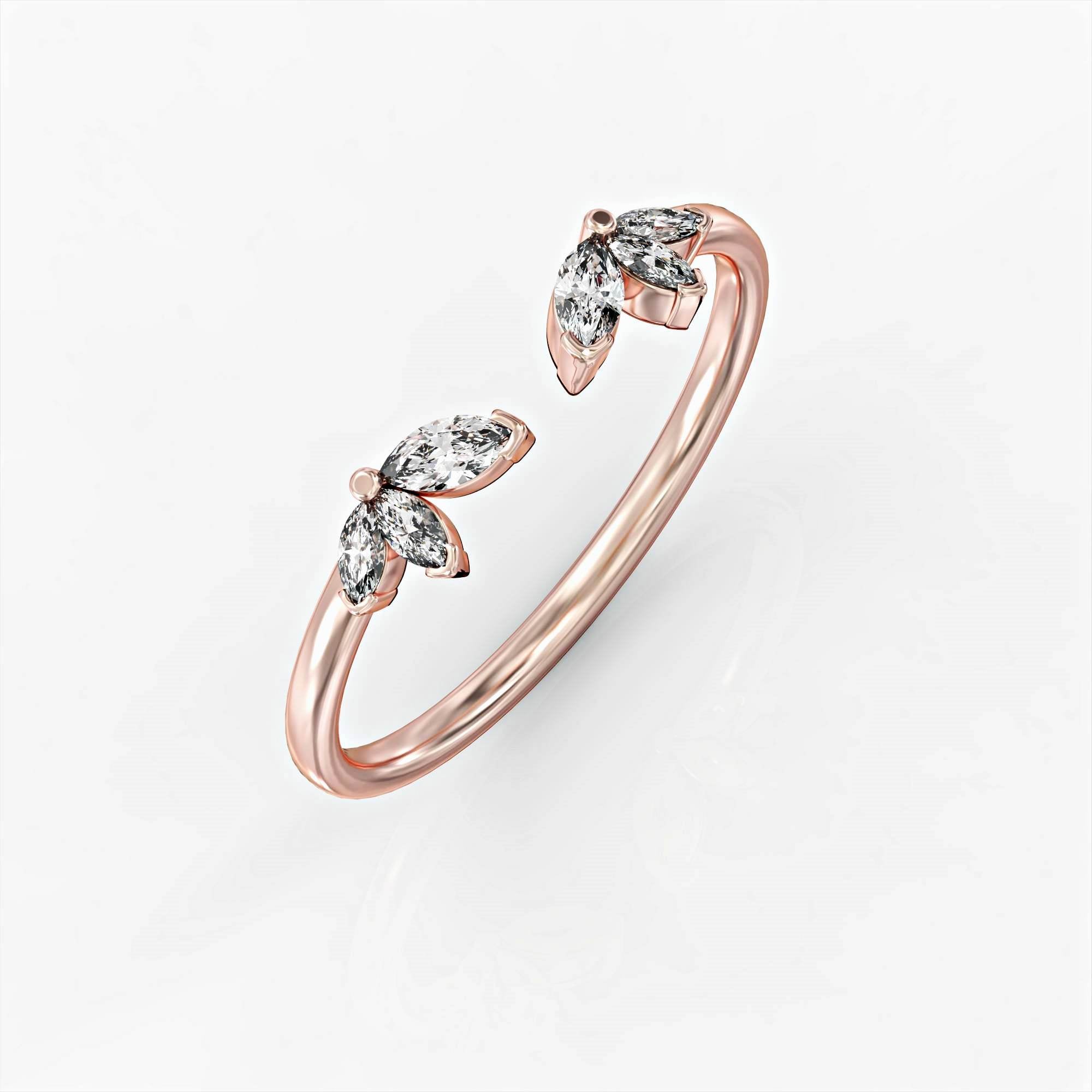 טבעת לוטוס פתוחה- טבעת יהלומים פתוחה בשיבוץ יהלומי מרקיזה