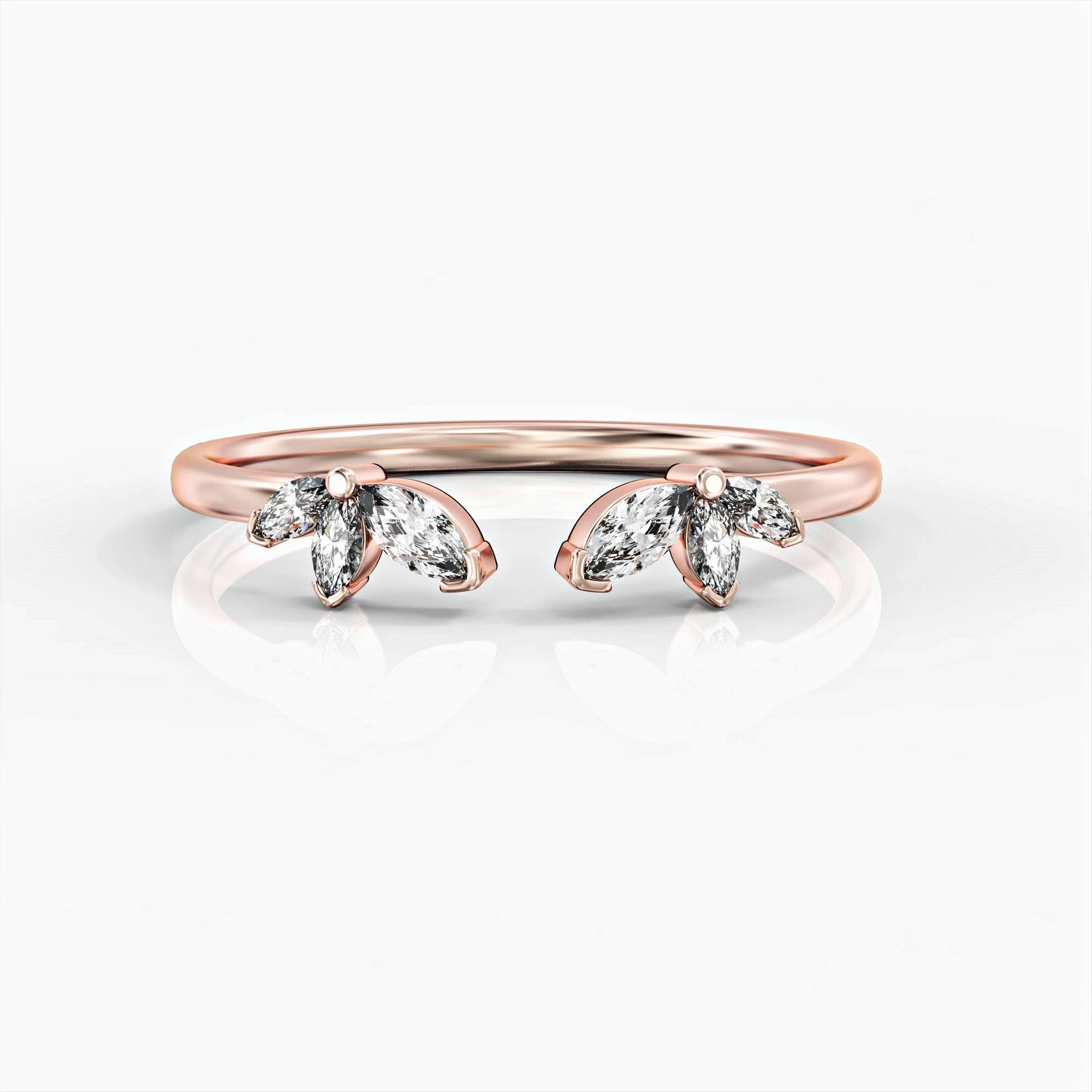 Open lotus ring - open diamond ring with marquise diamond inlay
