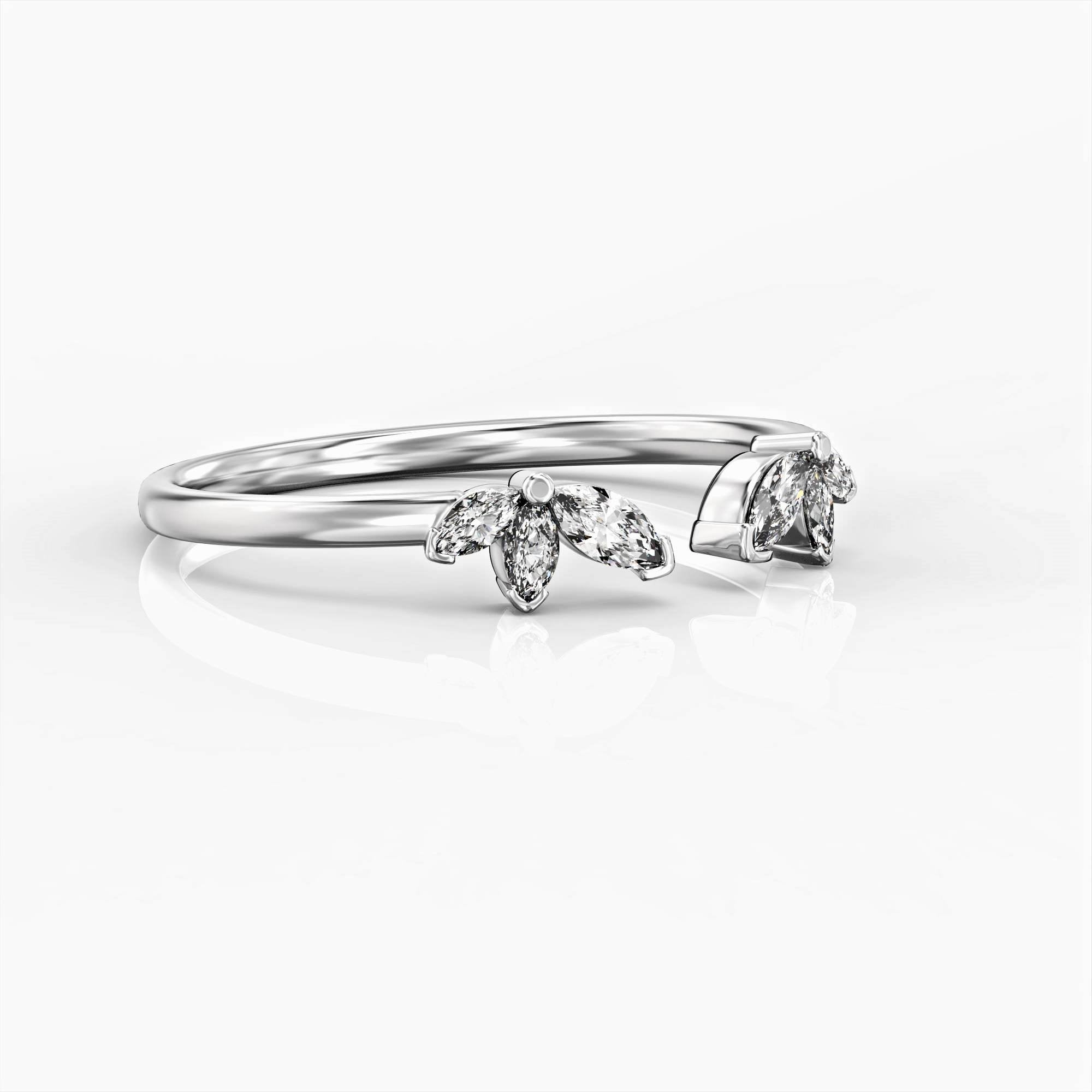 Open lotus ring - open diamond ring with marquise diamond inlay