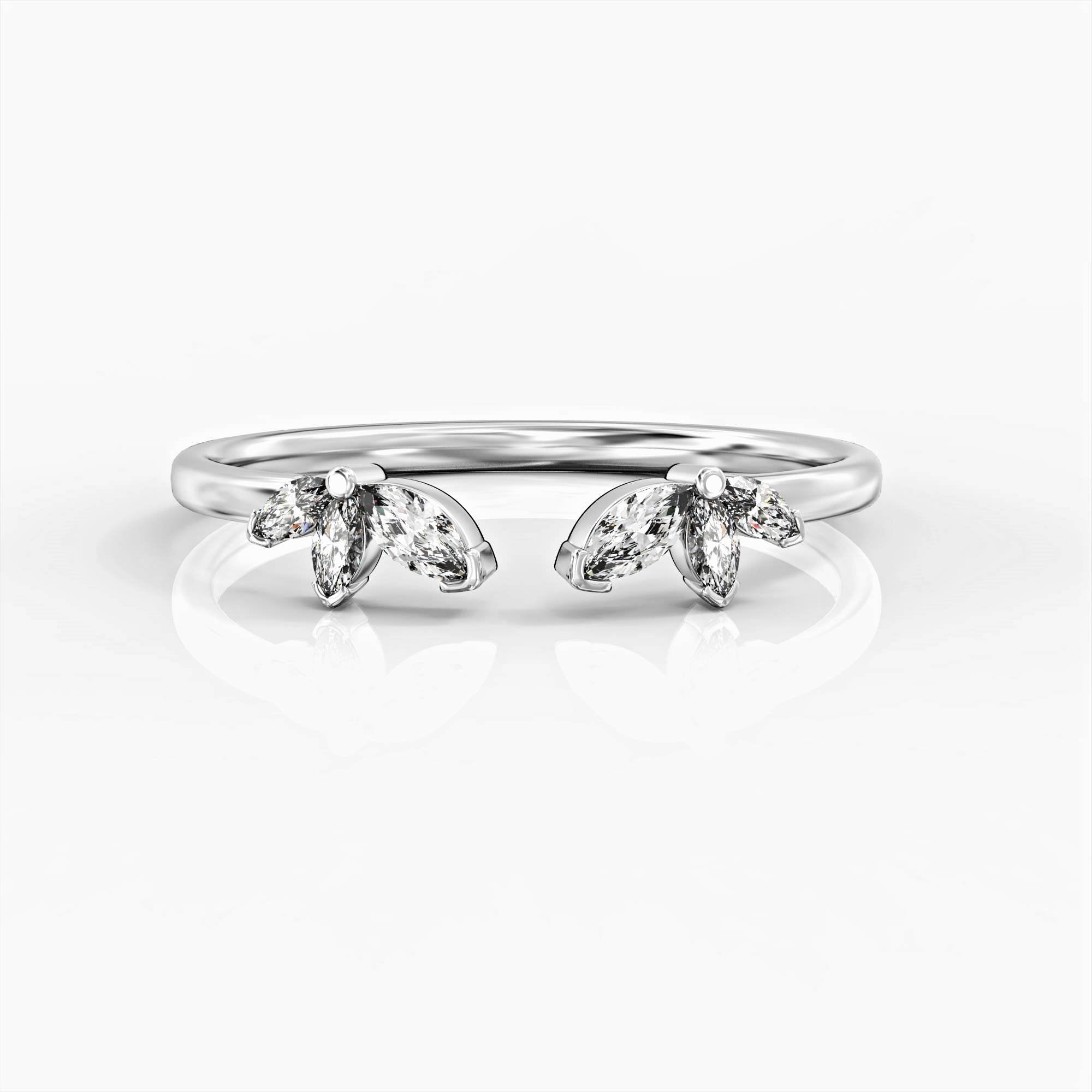 Open lotus ring - open diamond ring with marquise diamond inlay