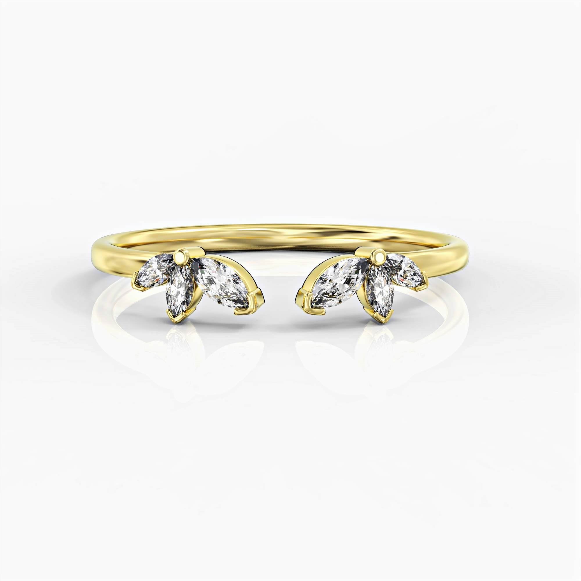 Open lotus ring - open diamond ring with marquise diamond inlay
