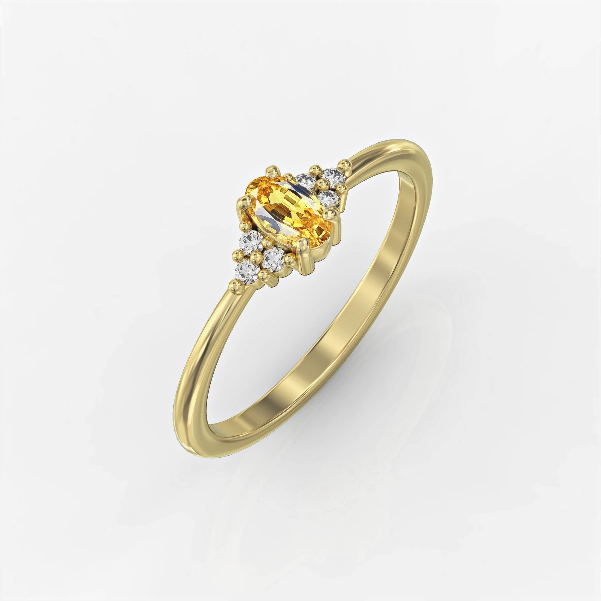 טבעת פטרה - טבעת ספיר צהוב אובלי ויהלומים