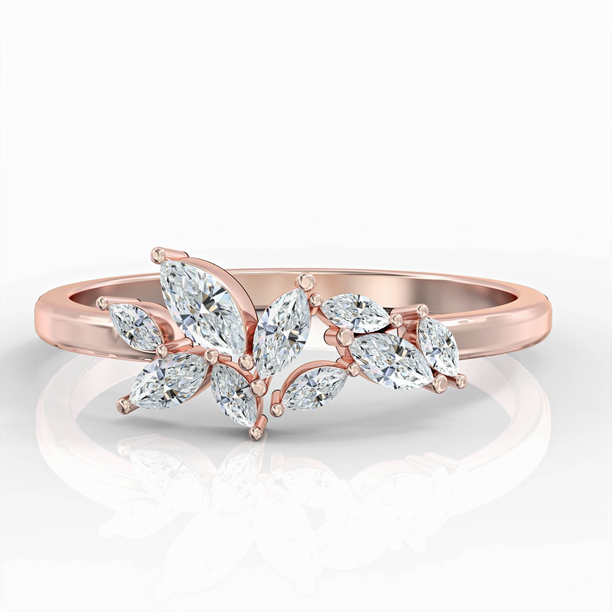 טבעת סנטוריני - טבעת קלאסטר מרקיזה משובצת יהלומים