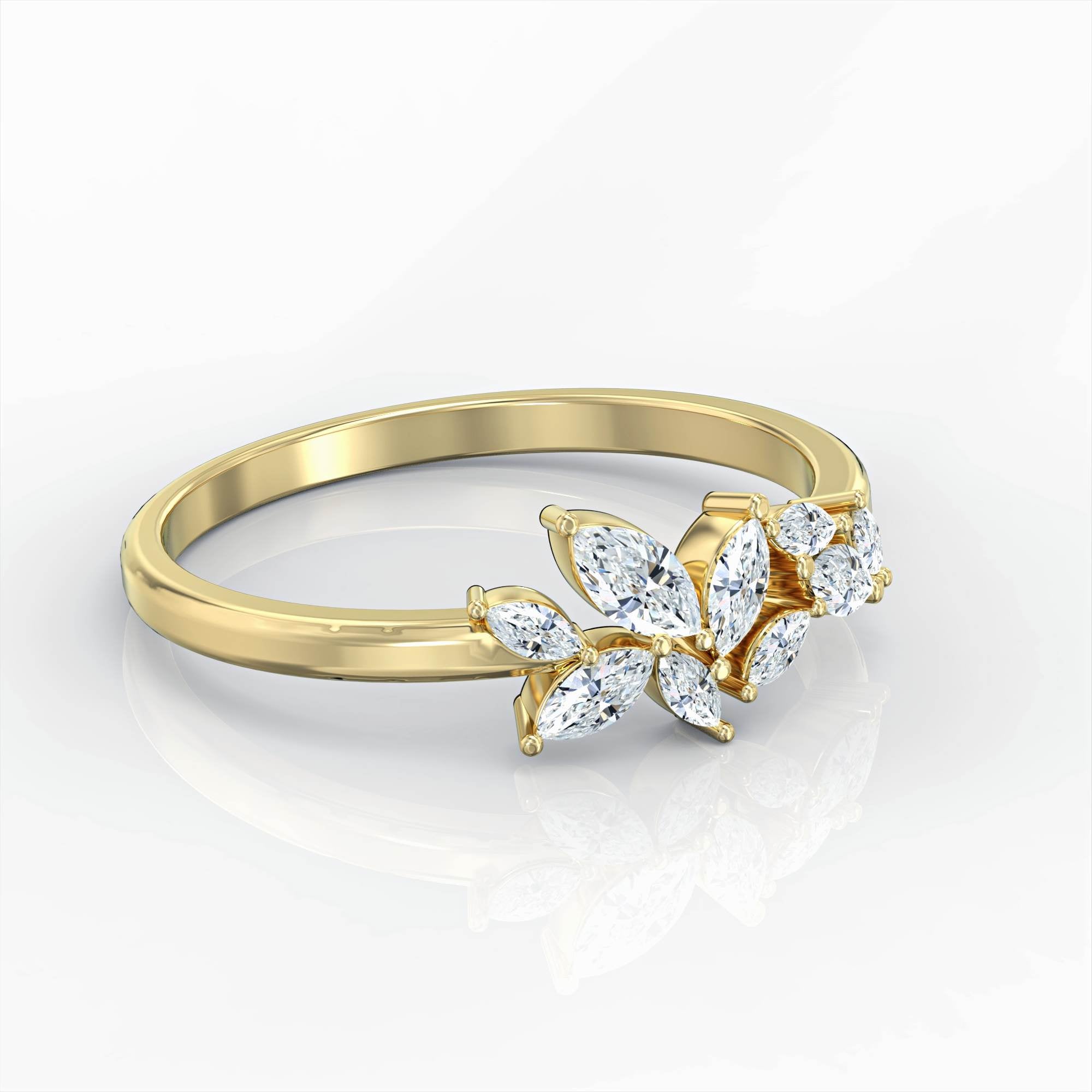 טבעת סנטוריני - טבעת קלאסטר מרקיזה משובצת יהלומים