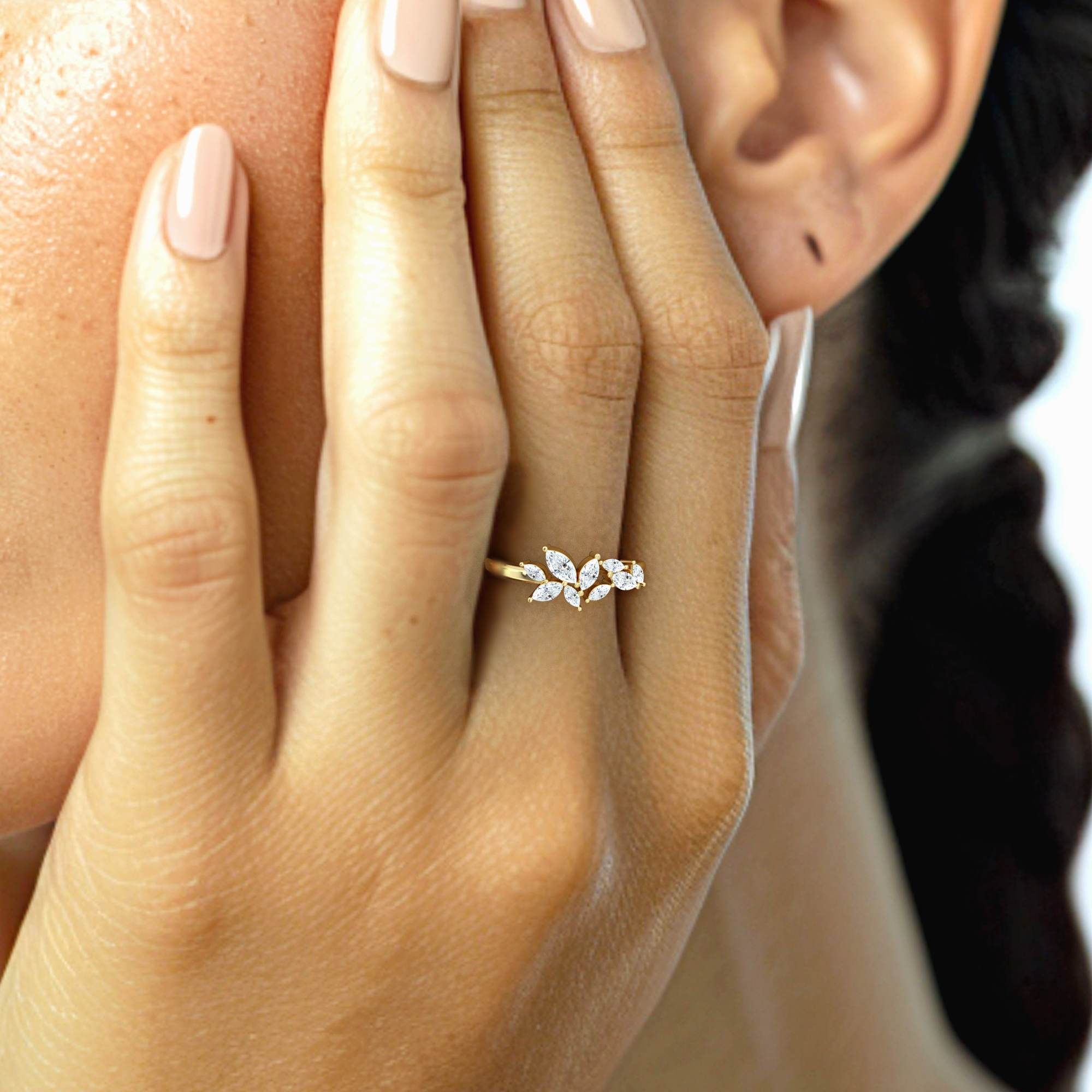 Santorini ring - marquise cluster ring set with diamonds
