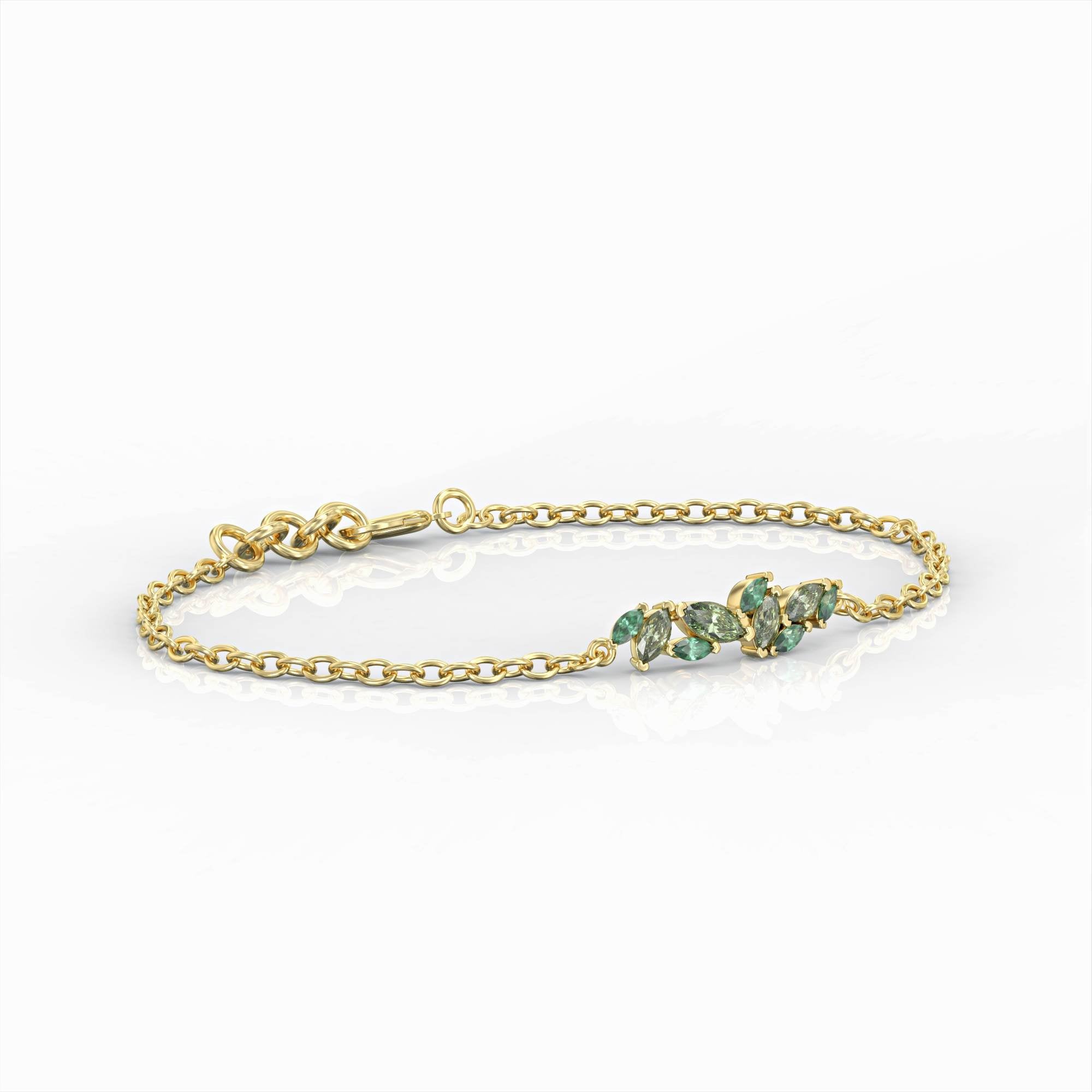 צמיד סנטוריני - צמיד קלאסטר משובץ אמרלד ופרידוט מרקיזה