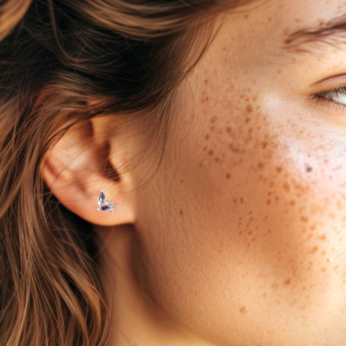 Santorini earrings - sapphire and aquamarine studded cluster earring