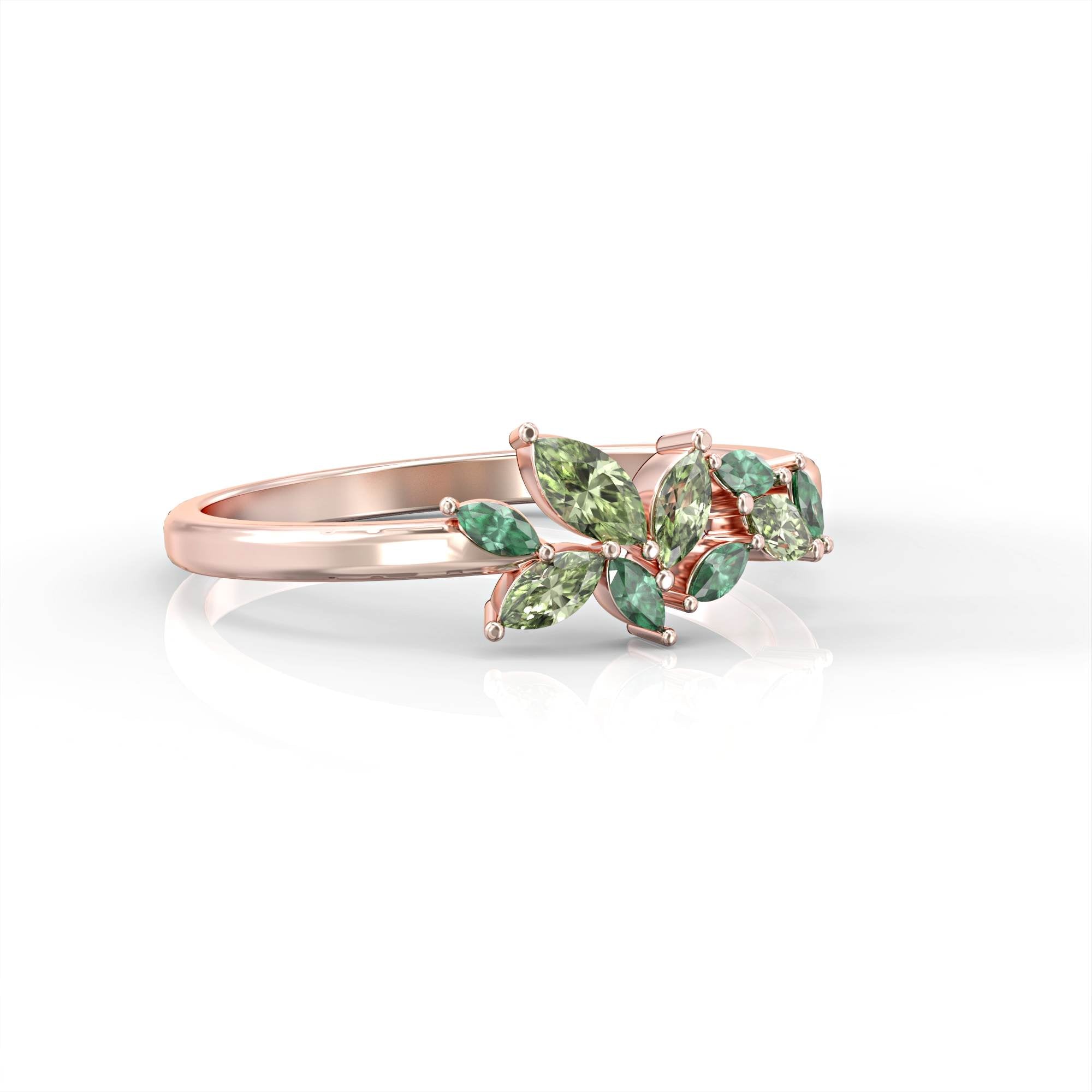 Santorini ring - marquise cluster ring set with emerald and peridot