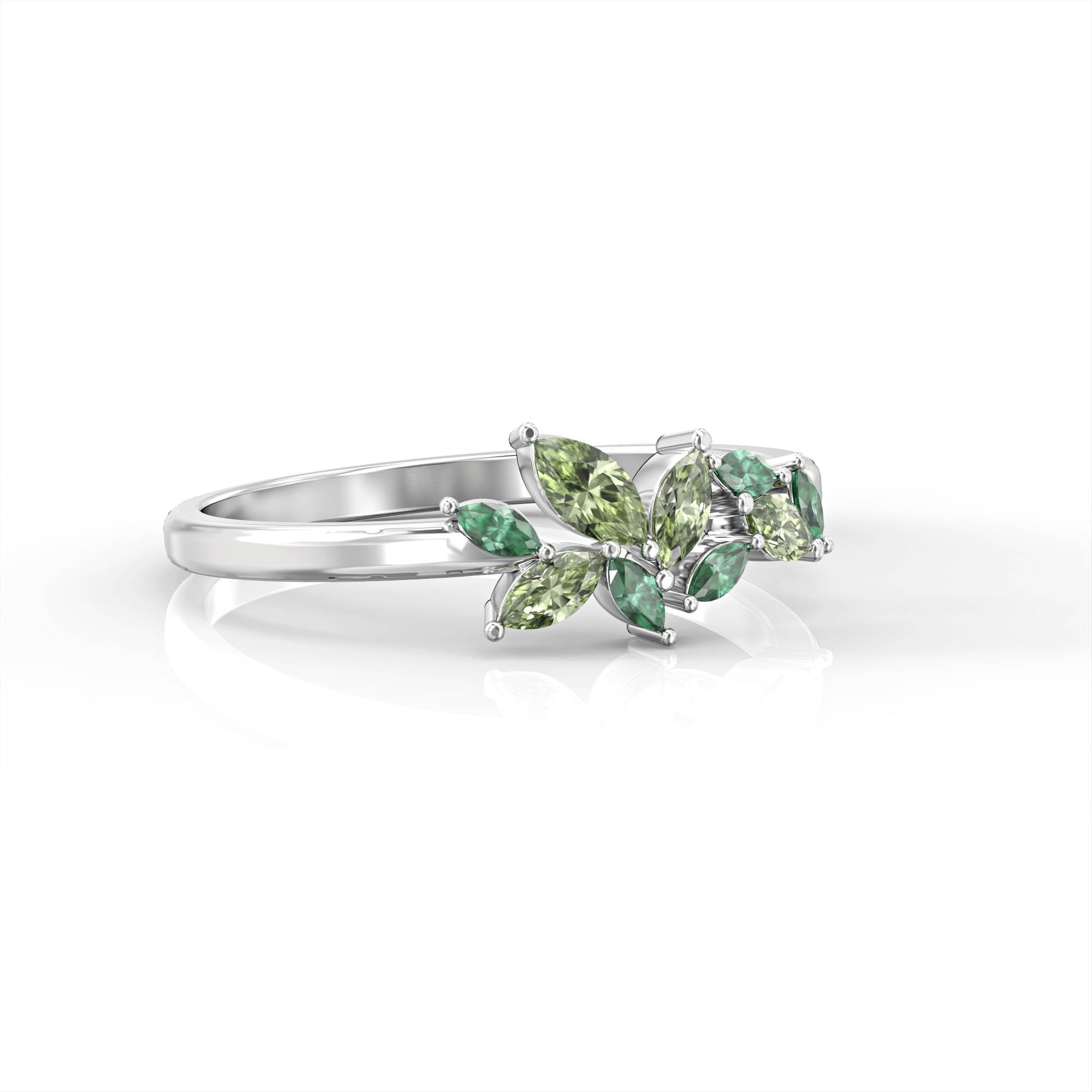 Santorini ring - marquise cluster ring set with emerald and peridot