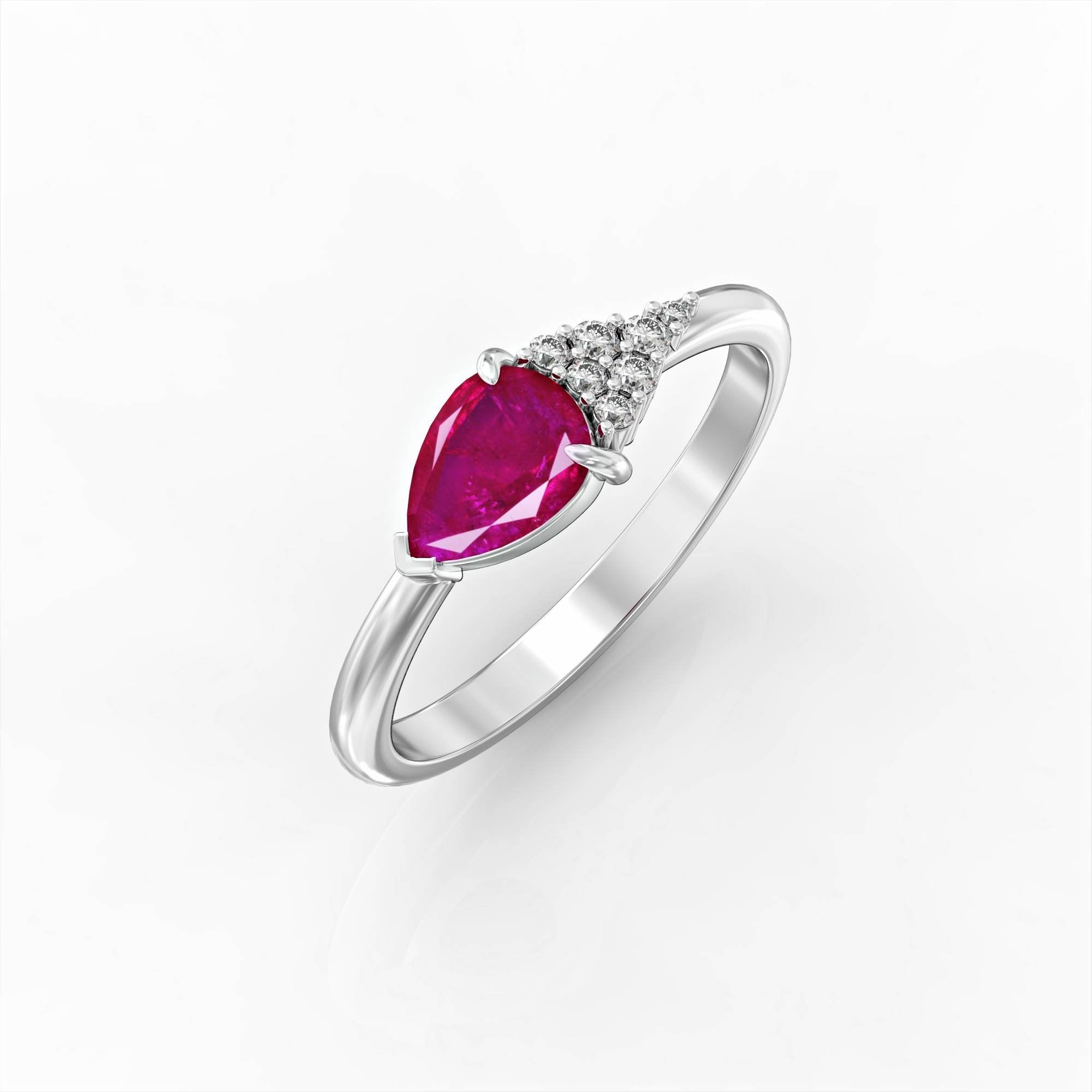 טבעת סקופ- טבעת רובי טיפה ויהלומים