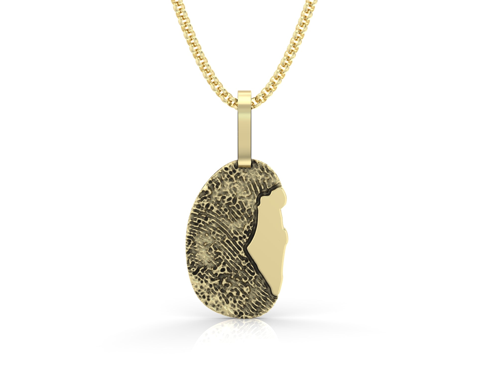 Israeli fingerprint necklace - a fingerprint pendant and a map of the Land of Israel