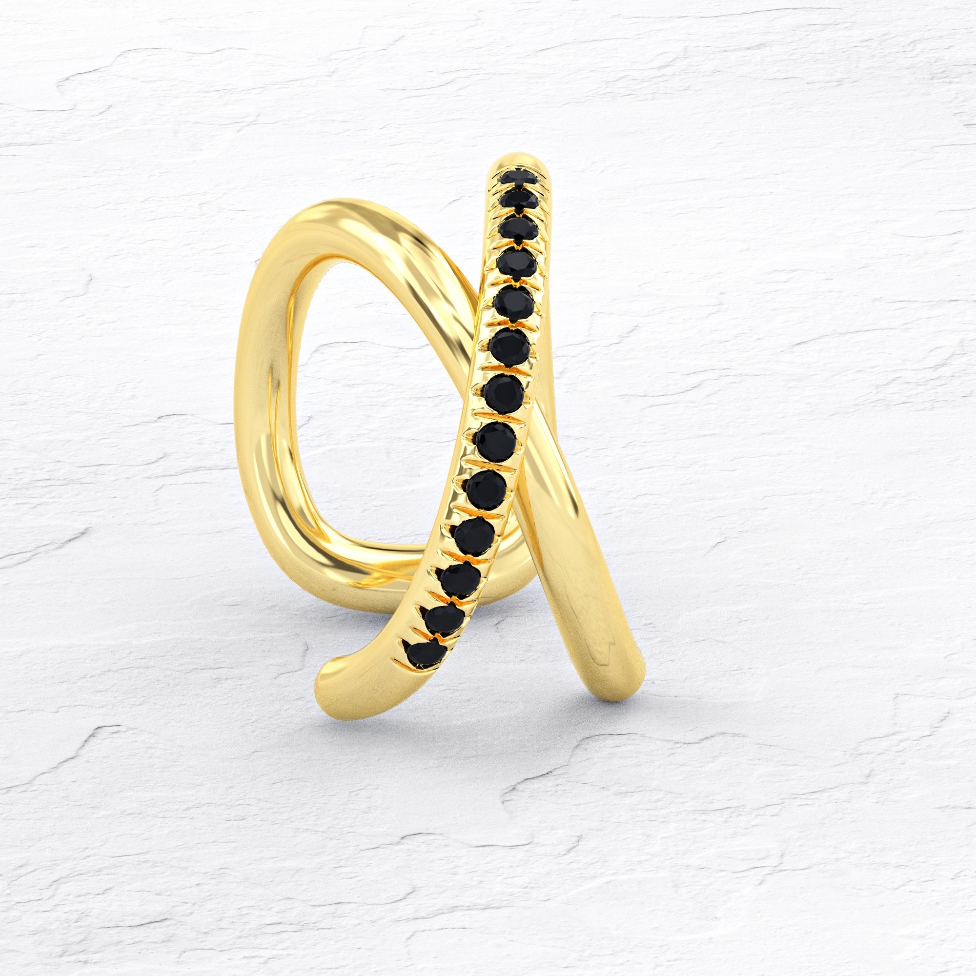 עגיל מיקונוס- עגיל חבק איקס יהלומים שחורים