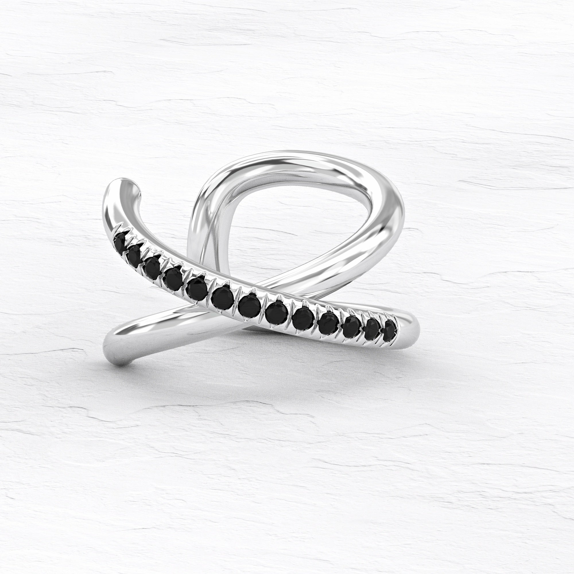 עגיל מיקונוס- עגיל חבק איקס יהלומים שחורים