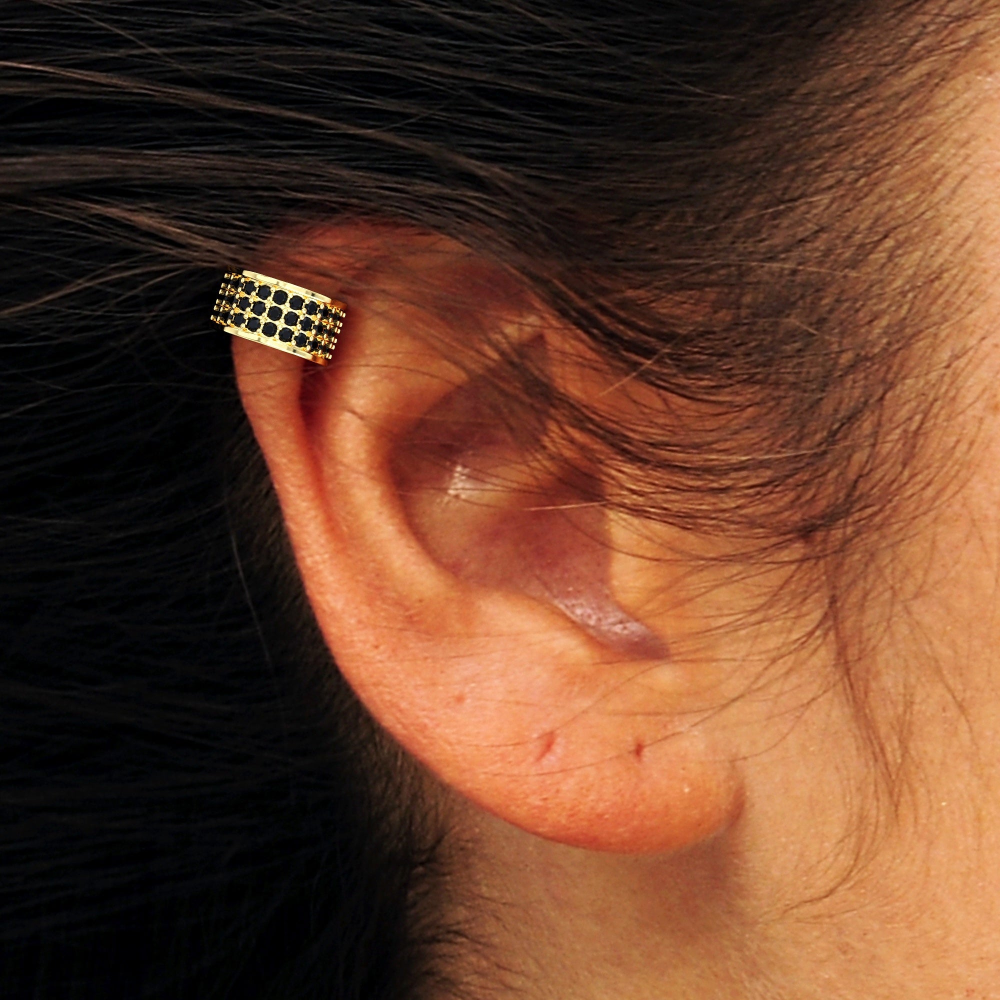 Mykonos Trio earring - black diamond X hug earring