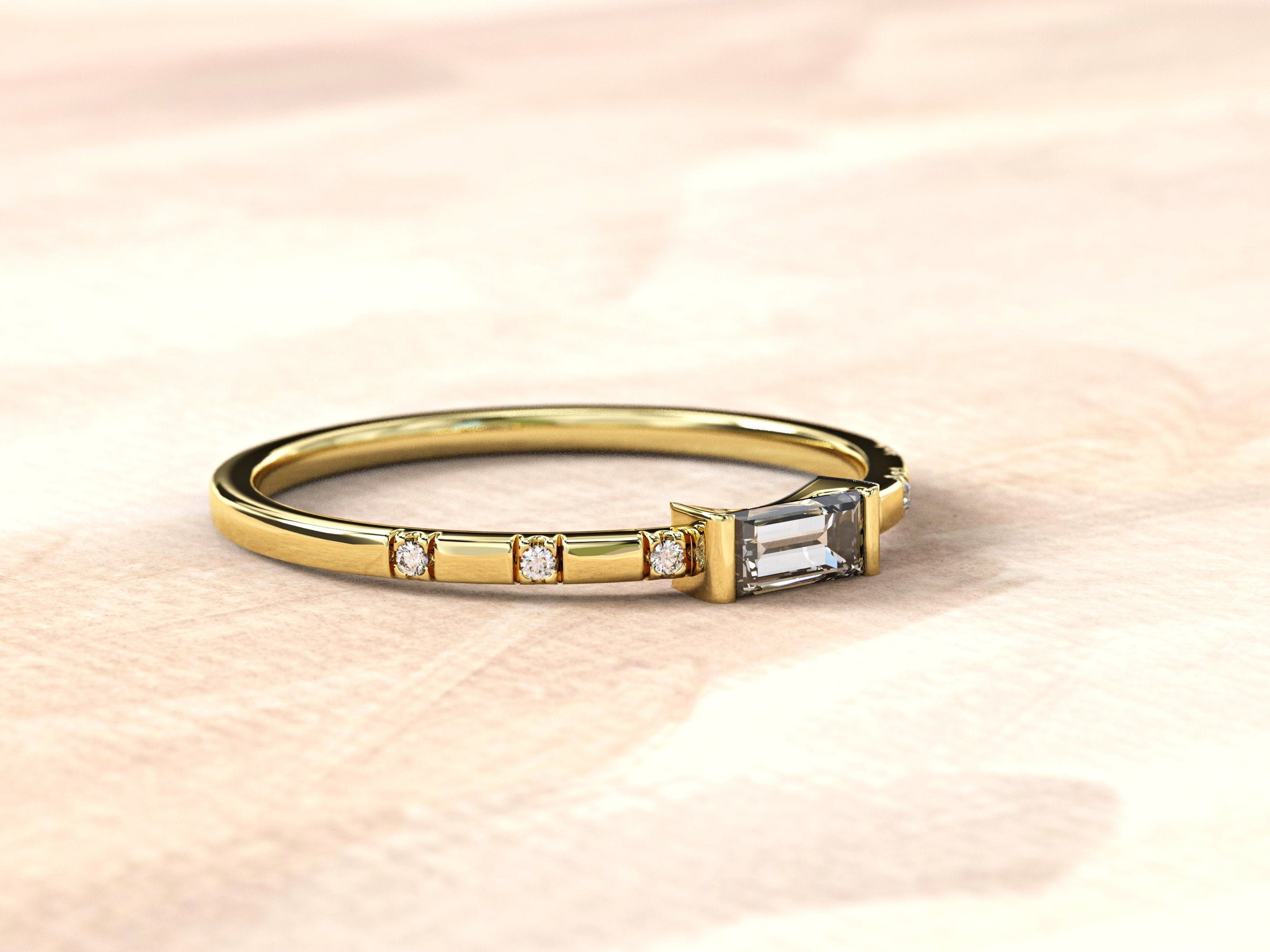 Baguette Diamond Ring | Baguette Engagement Ring | Baguette Gold Ring | Dainty Baguette Ring | Minimalist Diamond Ring |Diamond Wedding Band