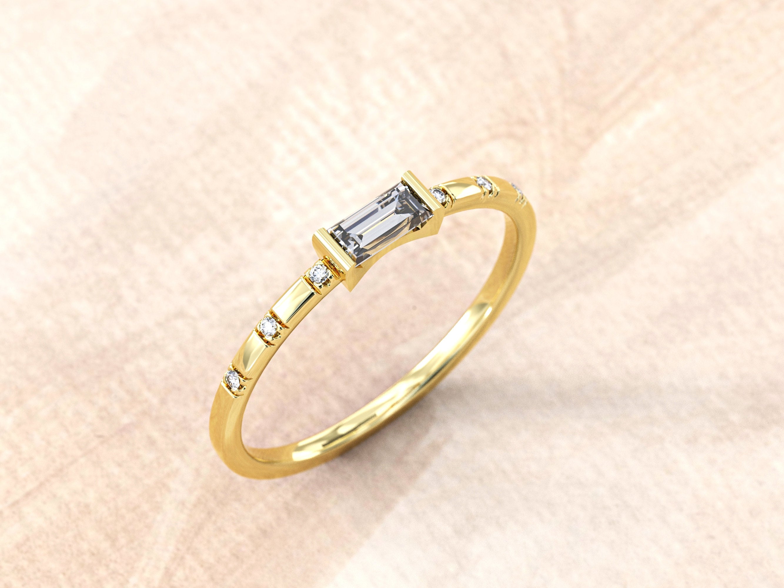 Baguette Diamond Ring | Baguette Engagement Ring | Baguette Gold Ring | Dainty Baguette Ring | Minimalist Diamond Ring |Diamond Wedding Band