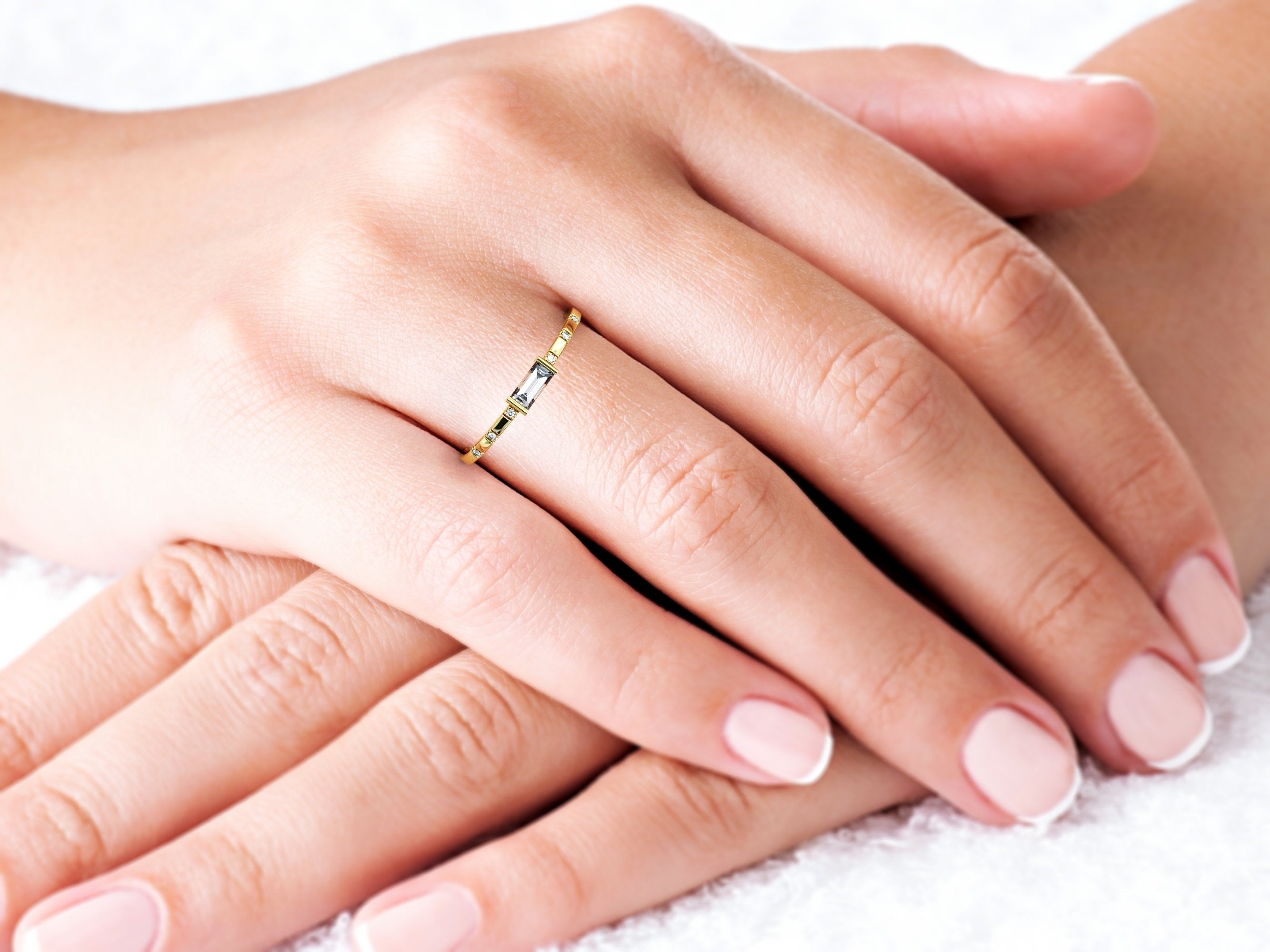 Baguette Diamond Ring | Baguette Engagement Ring | Baguette Gold Ring | Dainty Baguette Ring | Minimalist Diamond Ring |Diamond Wedding Band