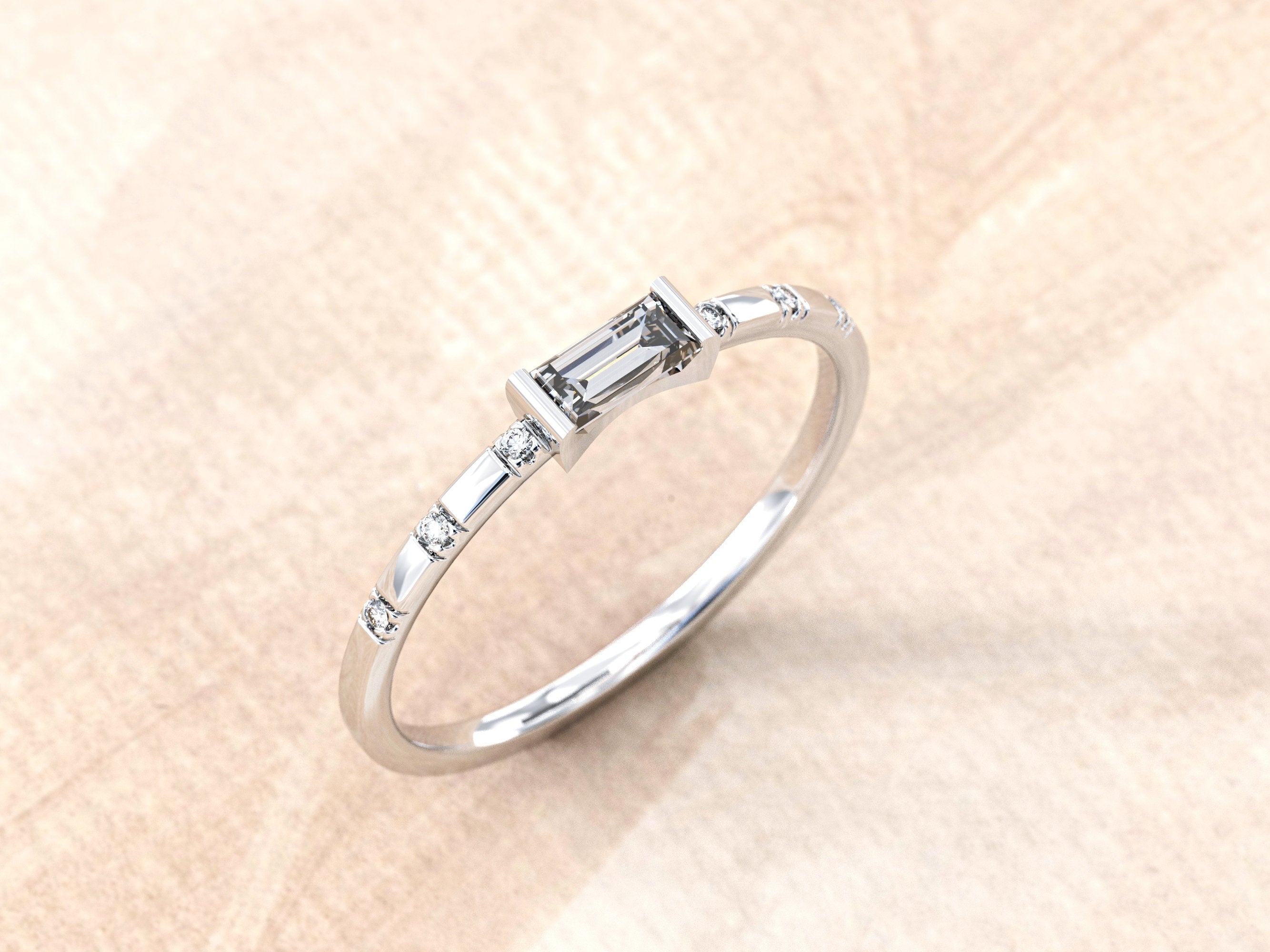 Baguette Diamond Ring | Baguette Engagement Ring | Baguette Gold Ring | Dainty Baguette Ring | Minimalist Diamond Ring |Diamond Wedding Band