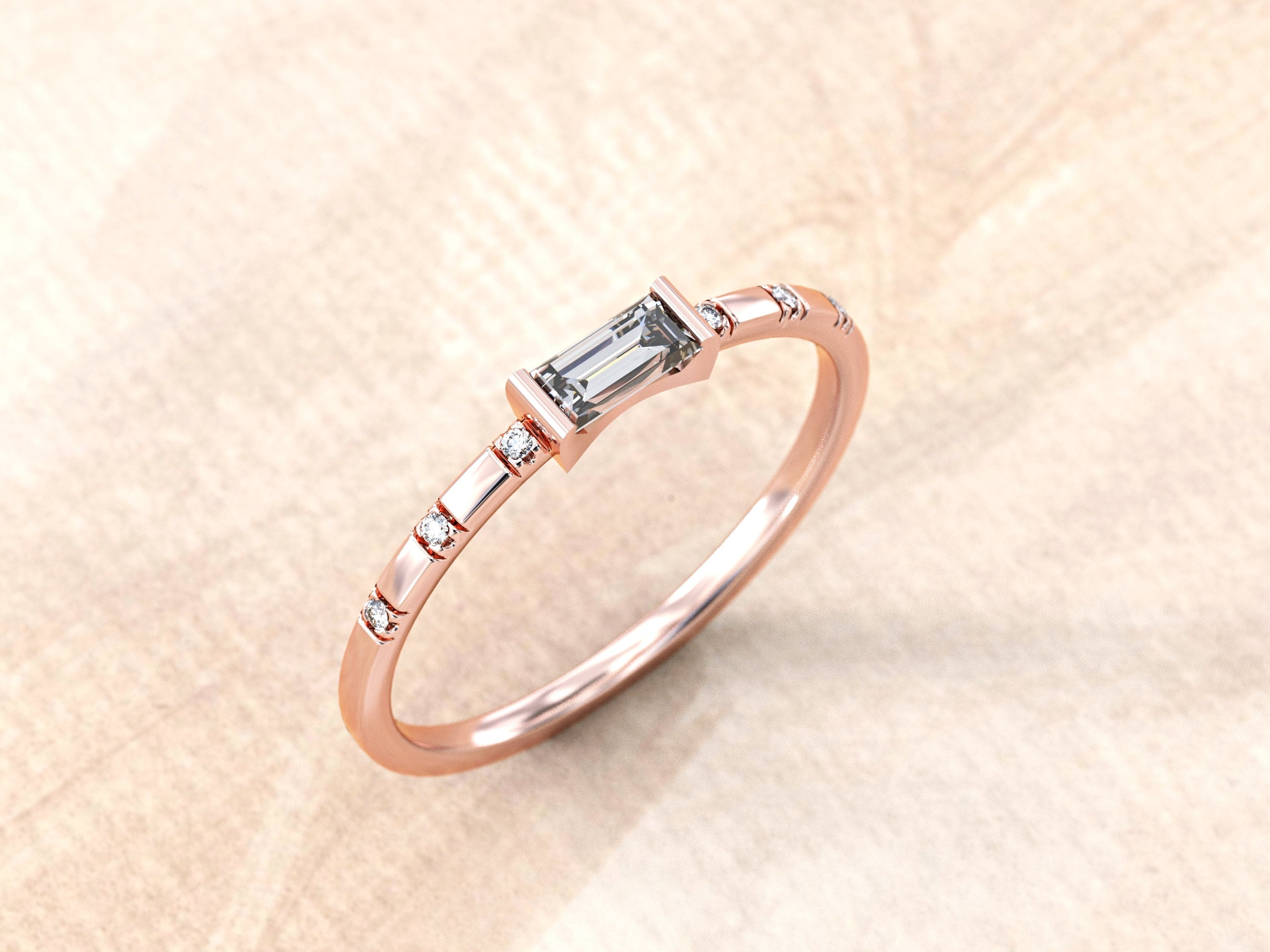 Baguette Diamond Ring | Baguette Engagement Ring | Baguette Gold Ring | Dainty Baguette Ring | Minimalist Diamond Ring |Diamond Wedding Band