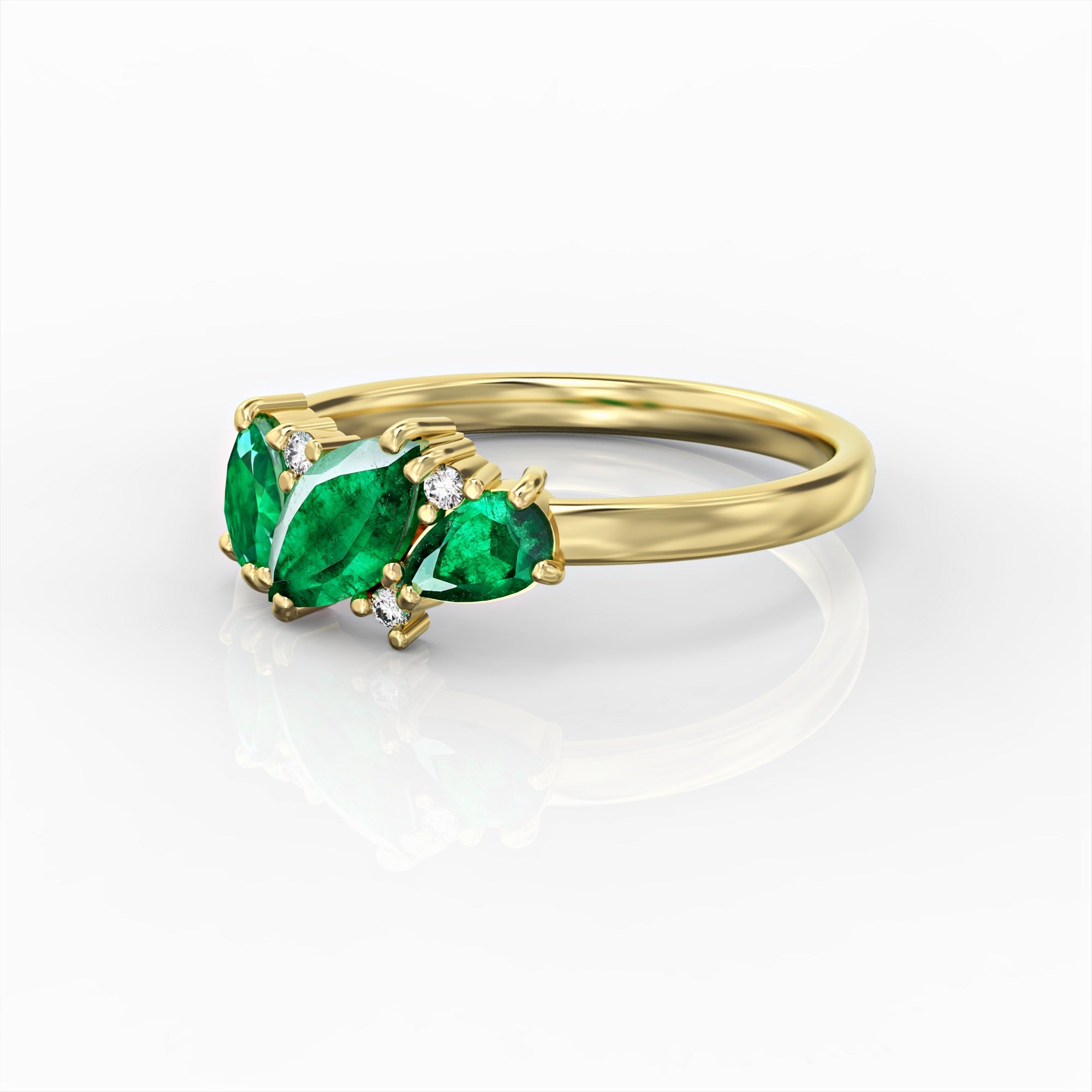 Kan ring - cluster ring set with marquise emerald, oval, drop and diamonds