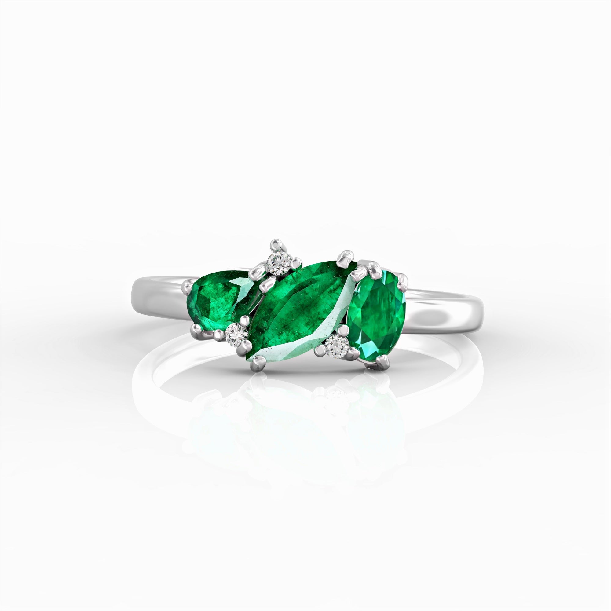 Kan ring - cluster ring set with marquise emerald, oval, drop and diamonds