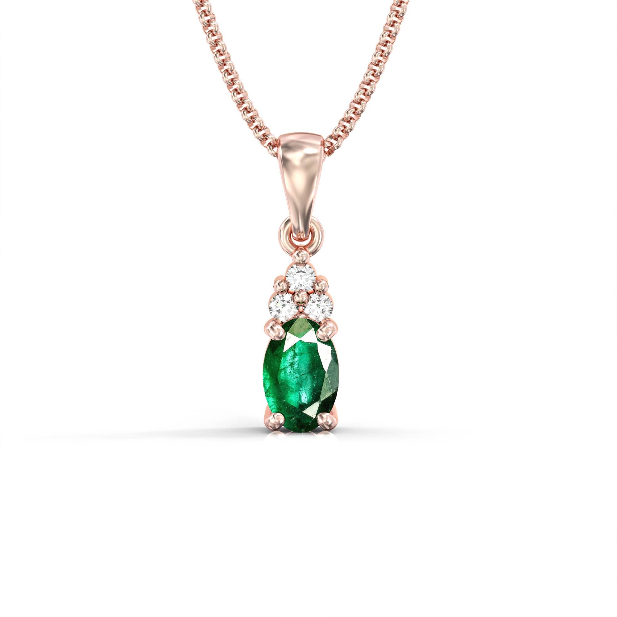 Petra necklace - oval emerald and diamond pendant