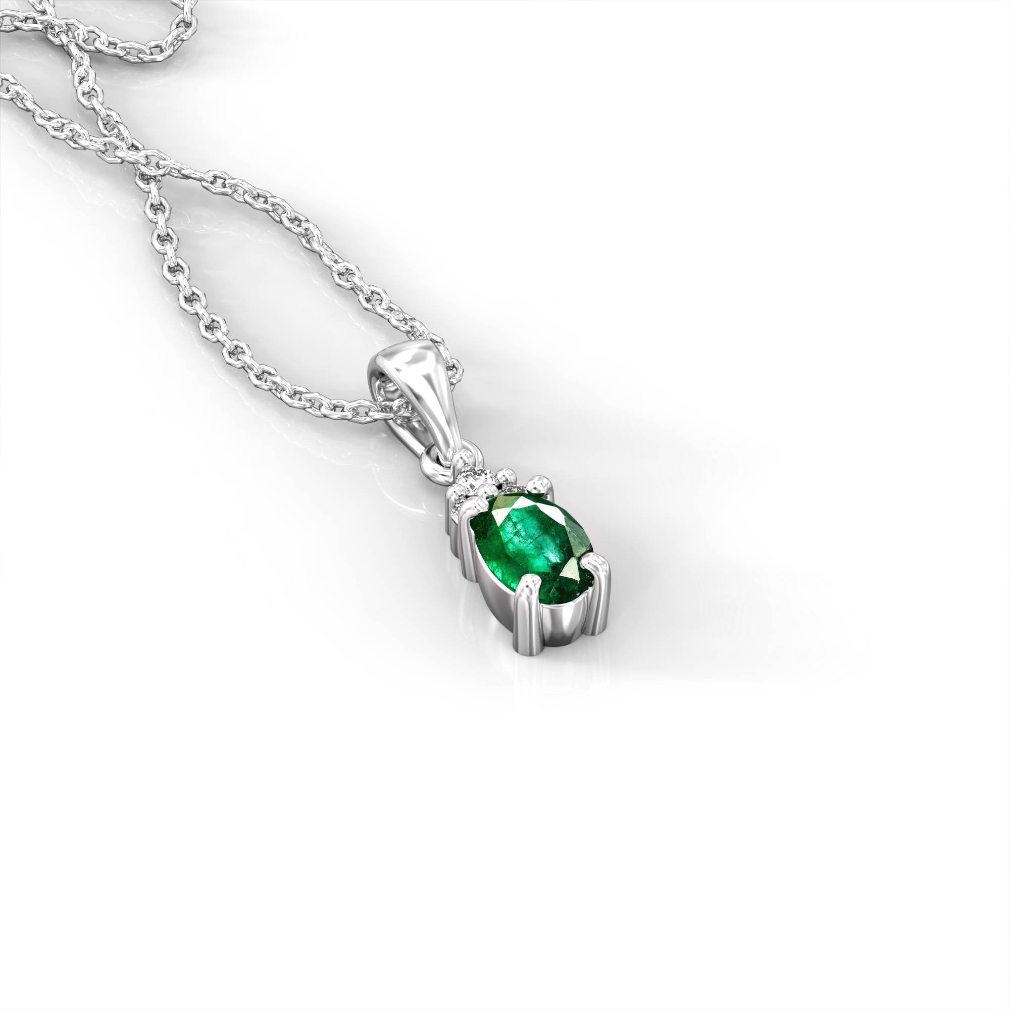 Petra necklace - oval emerald and diamond pendant