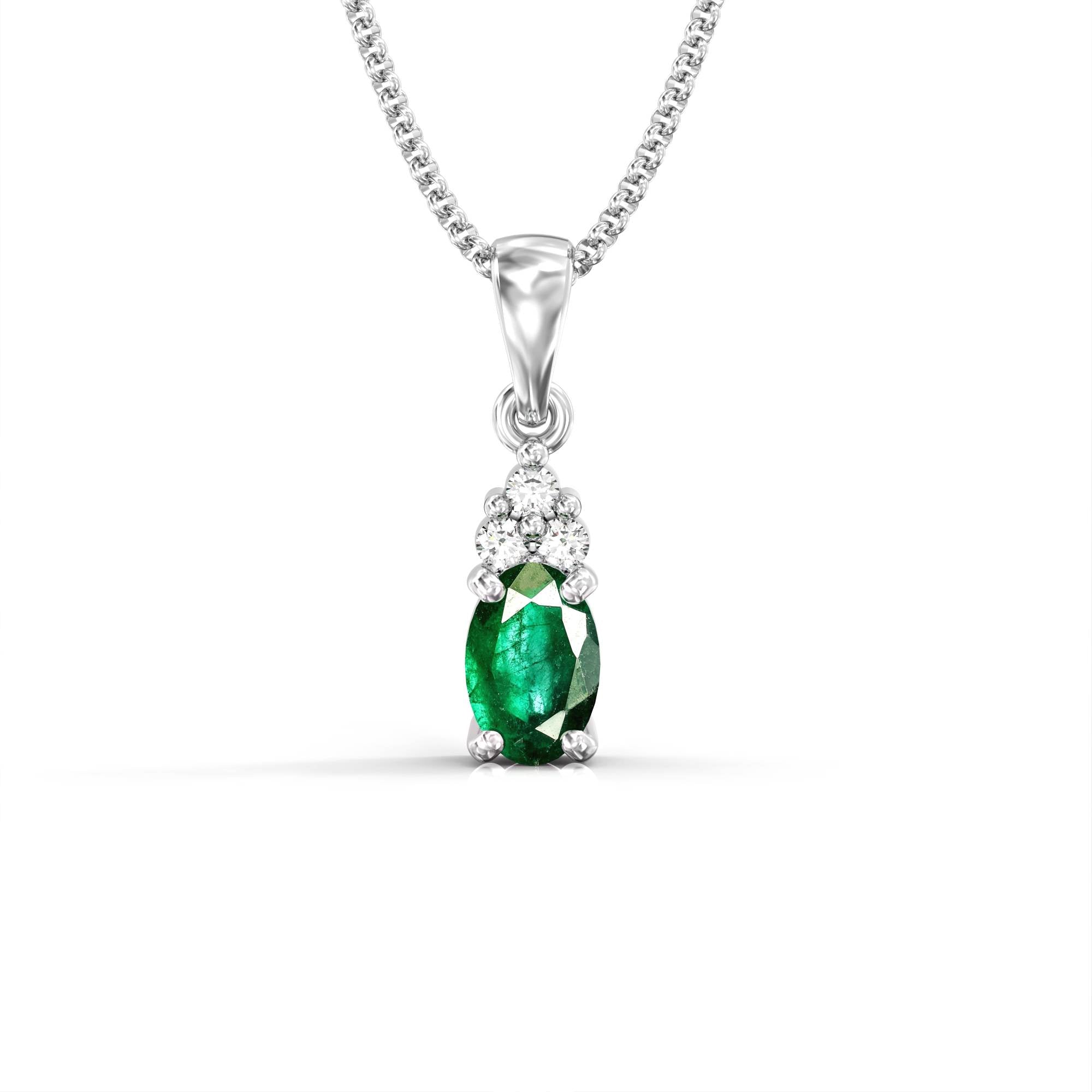 Petra necklace - oval emerald and diamond pendant