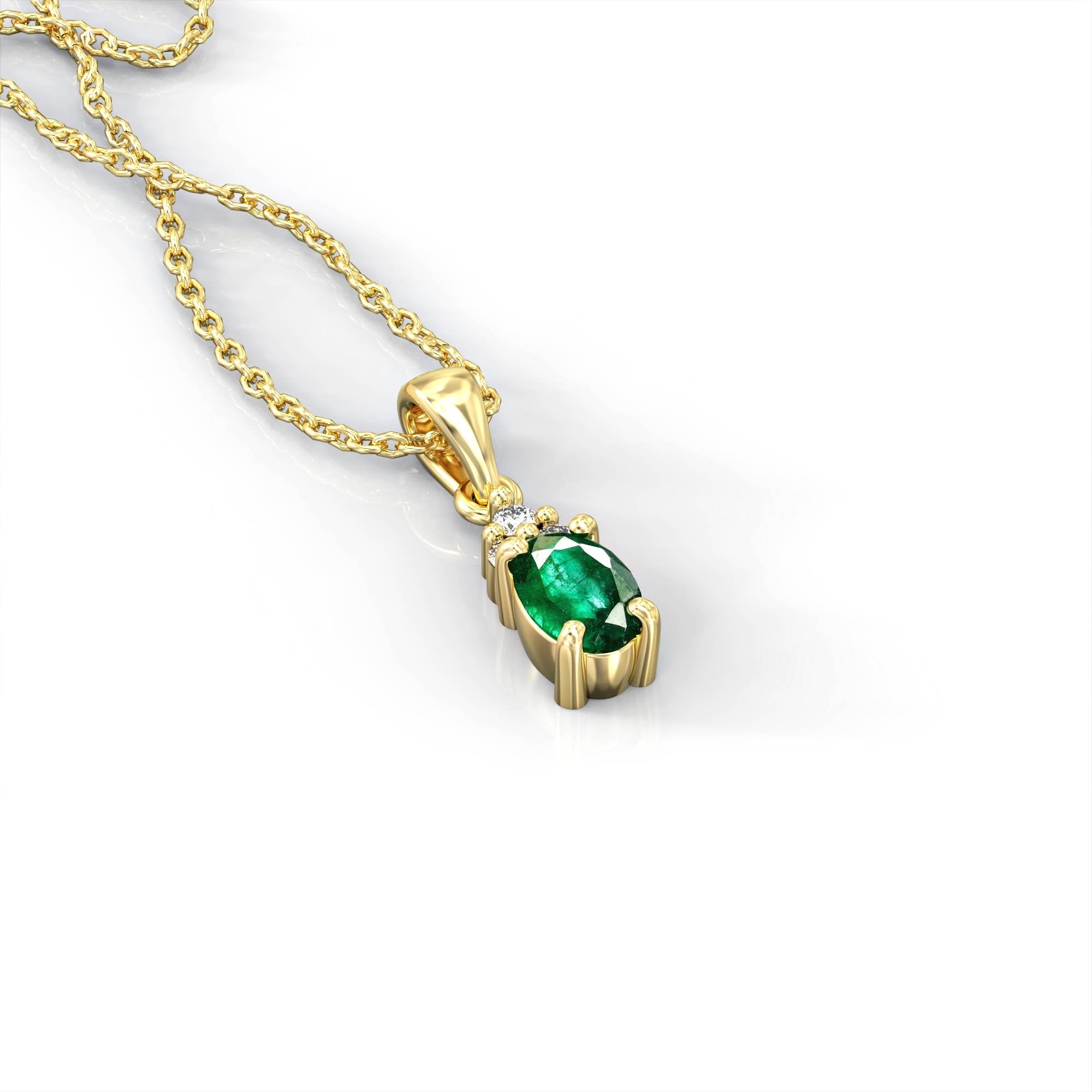 Petra necklace - oval emerald and diamond pendant