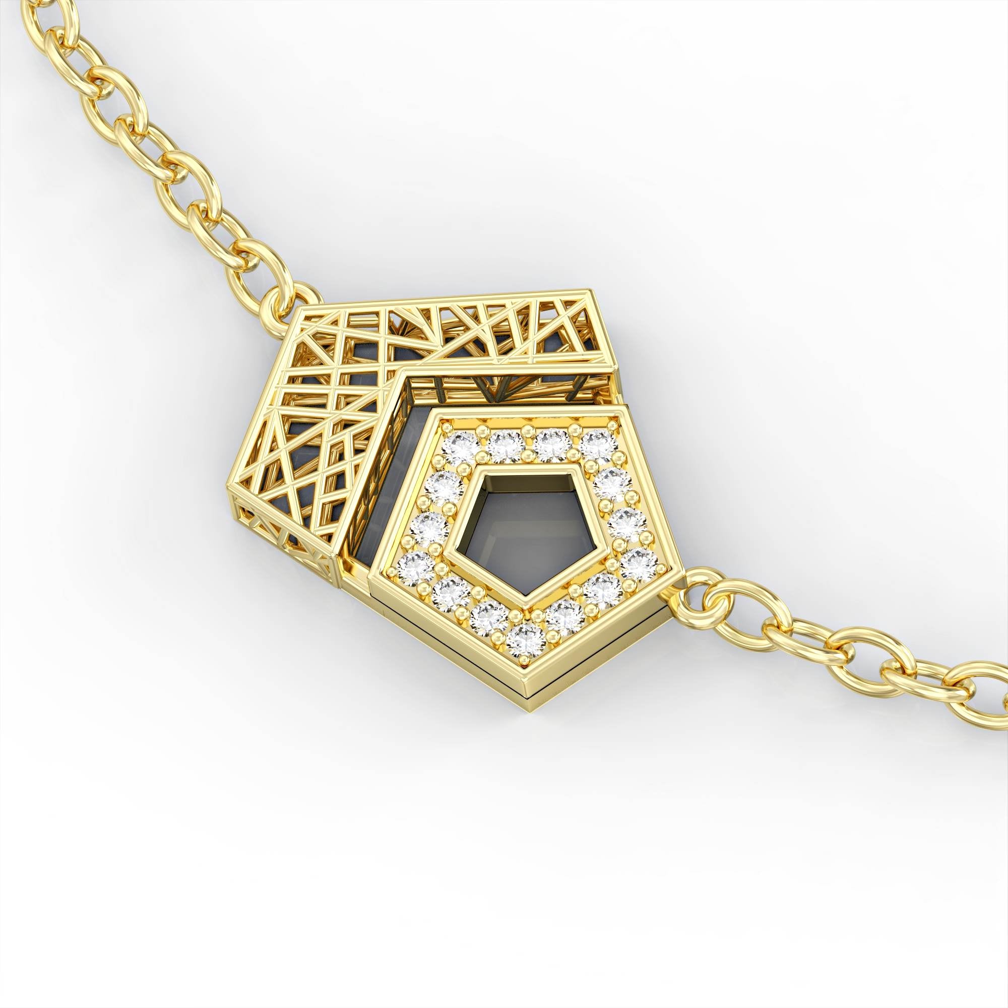 Contrast gold bracelet - pentagonal gold and diamonds 